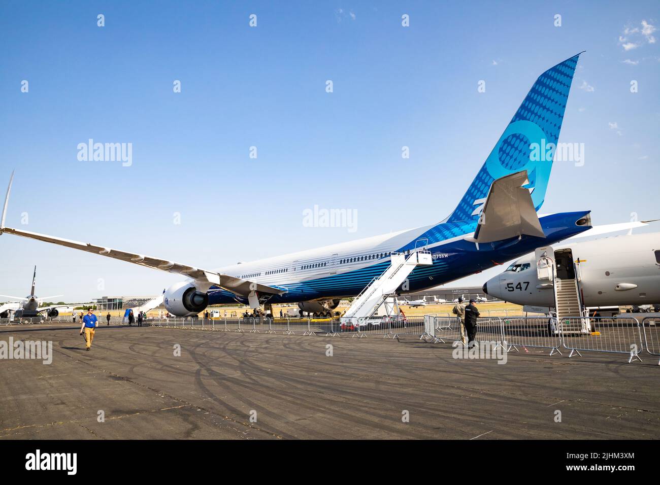 Boeing 777X on display at Farnborough International Airshow Stock Photo