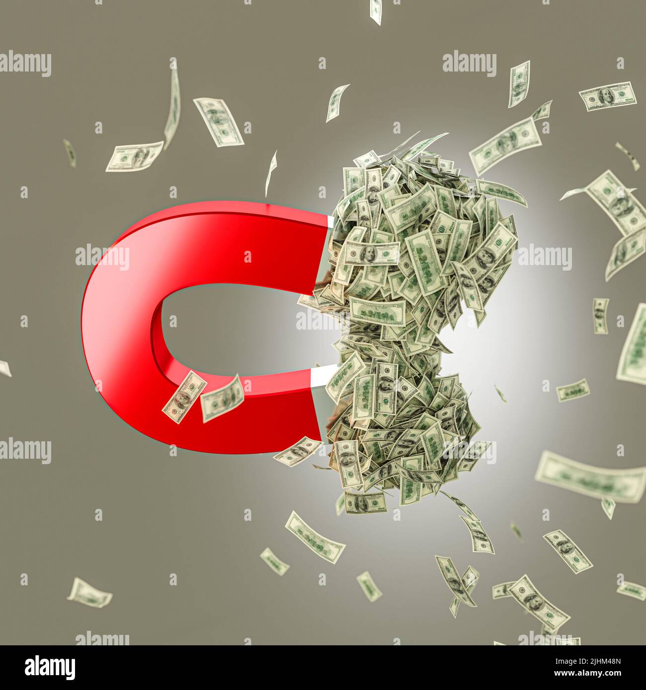 big magnet attracts money dollars. 3d render Stock Photo