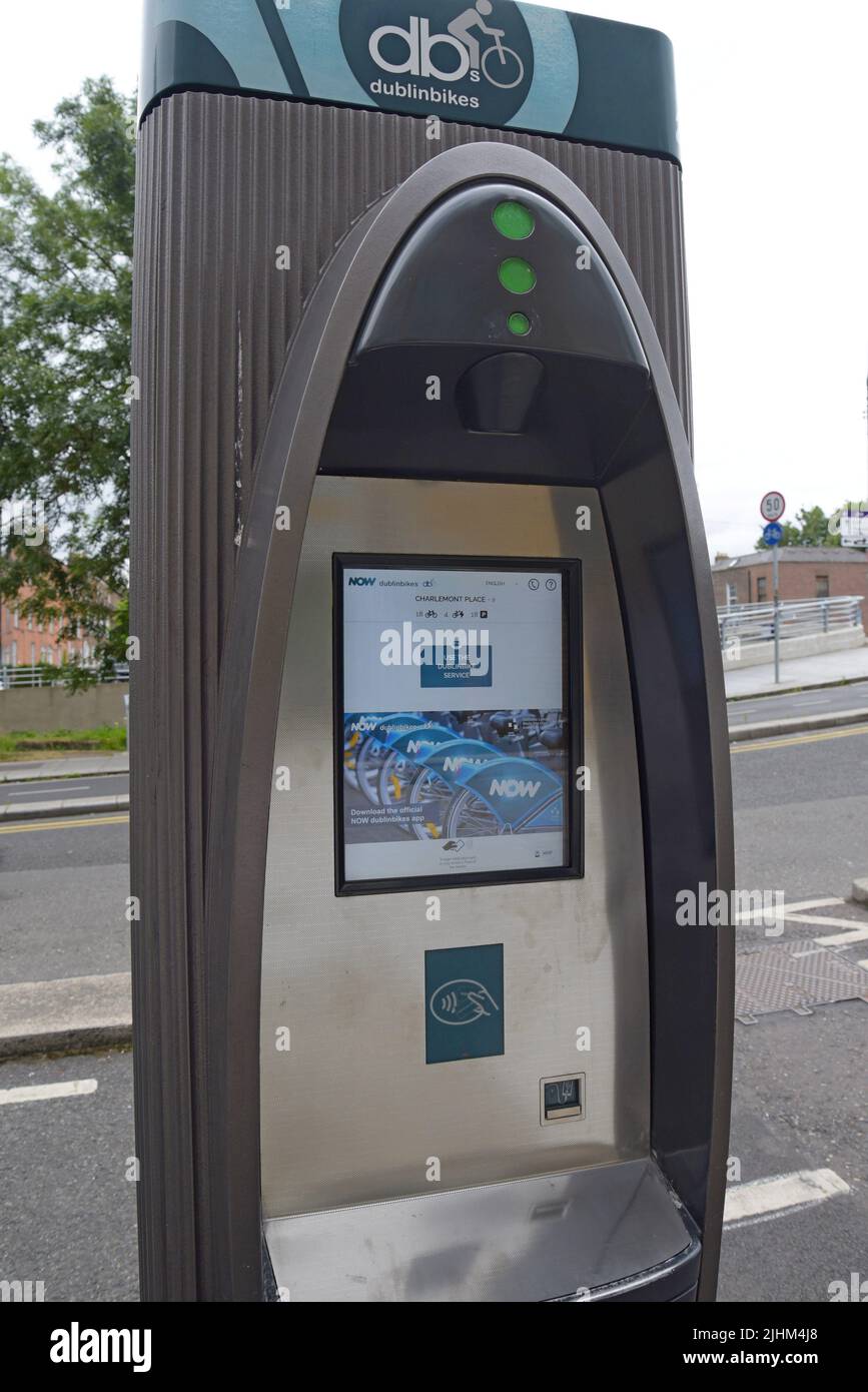 Display LCD panel screen at a docking station for Now bikes, the Dublin docked bike cycle hire service, Dublin, Ireland, July 2022 Stock Photo