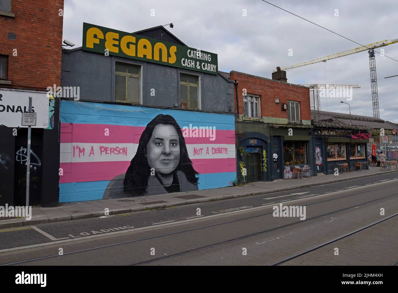 Trans right flag mural in Chancery Street, Dublin, Ireland, July 2022 Stock Photo