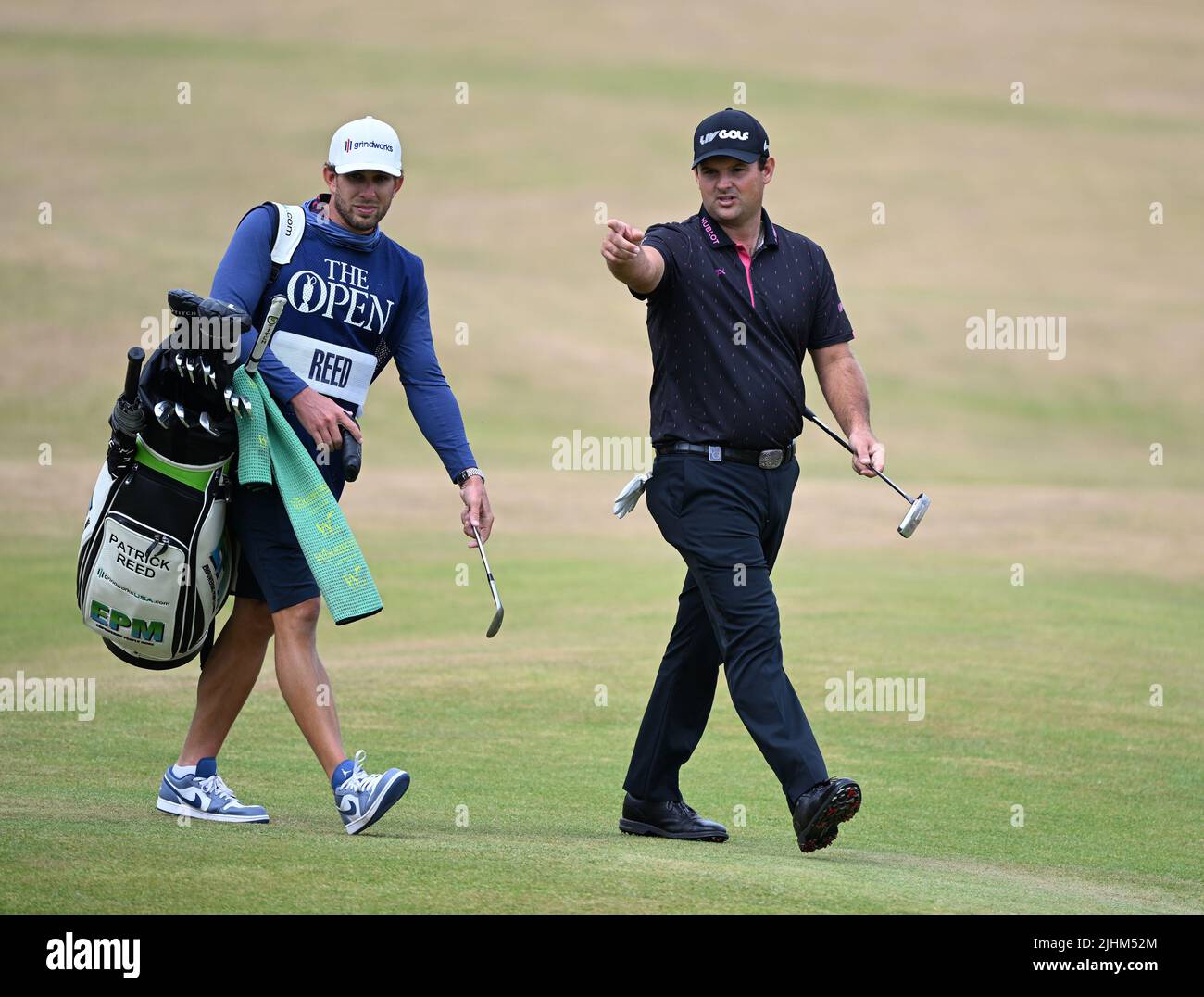 150th Open GolfChampionships, St Andrews, July 17th 2022 Patrick Reed (USA) one of the LIV Golf tour players seen on the 18th wearing LIV Golf brandin Stock Photo