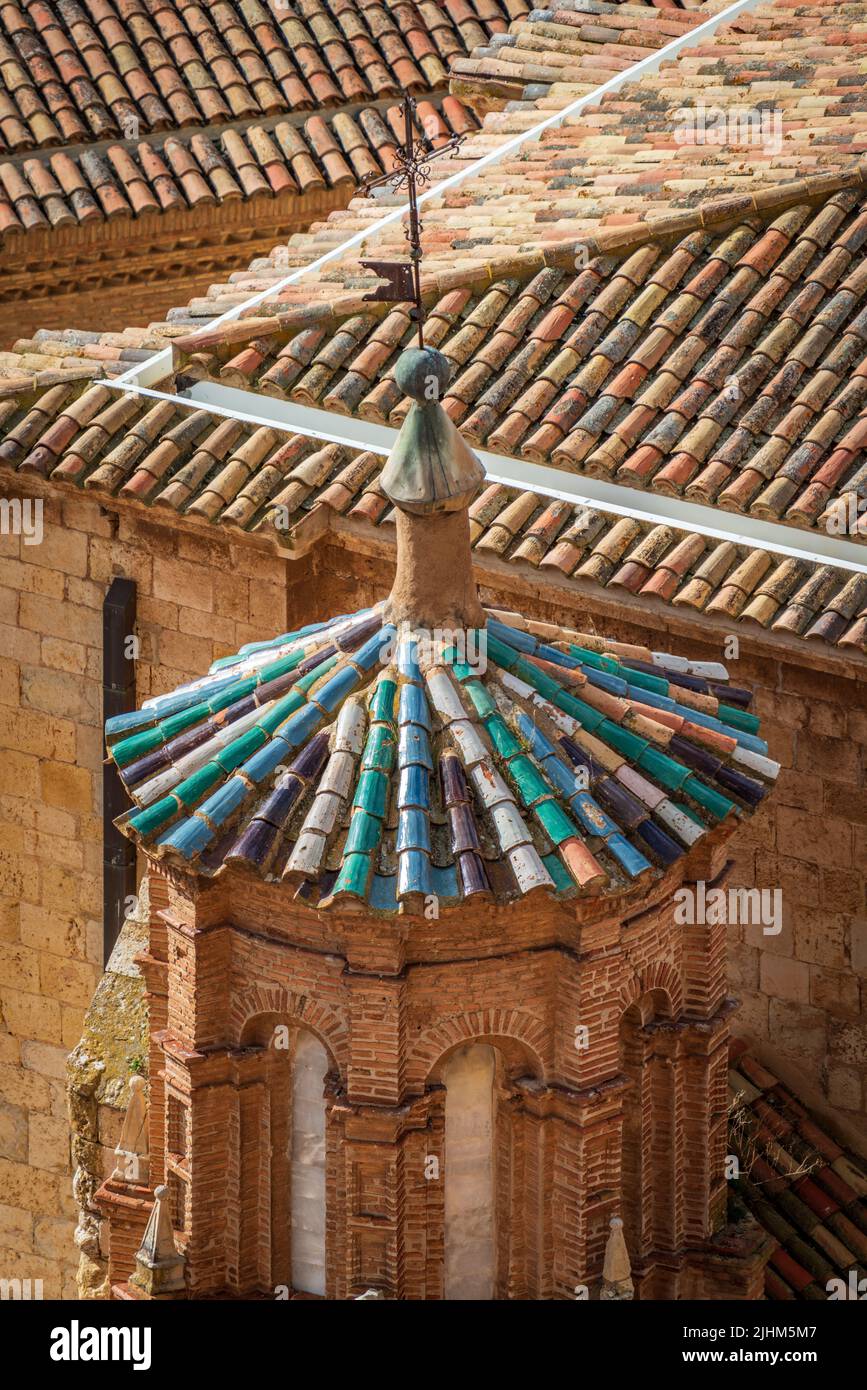 Colorful tile roof over the tower, top view Stock Photo