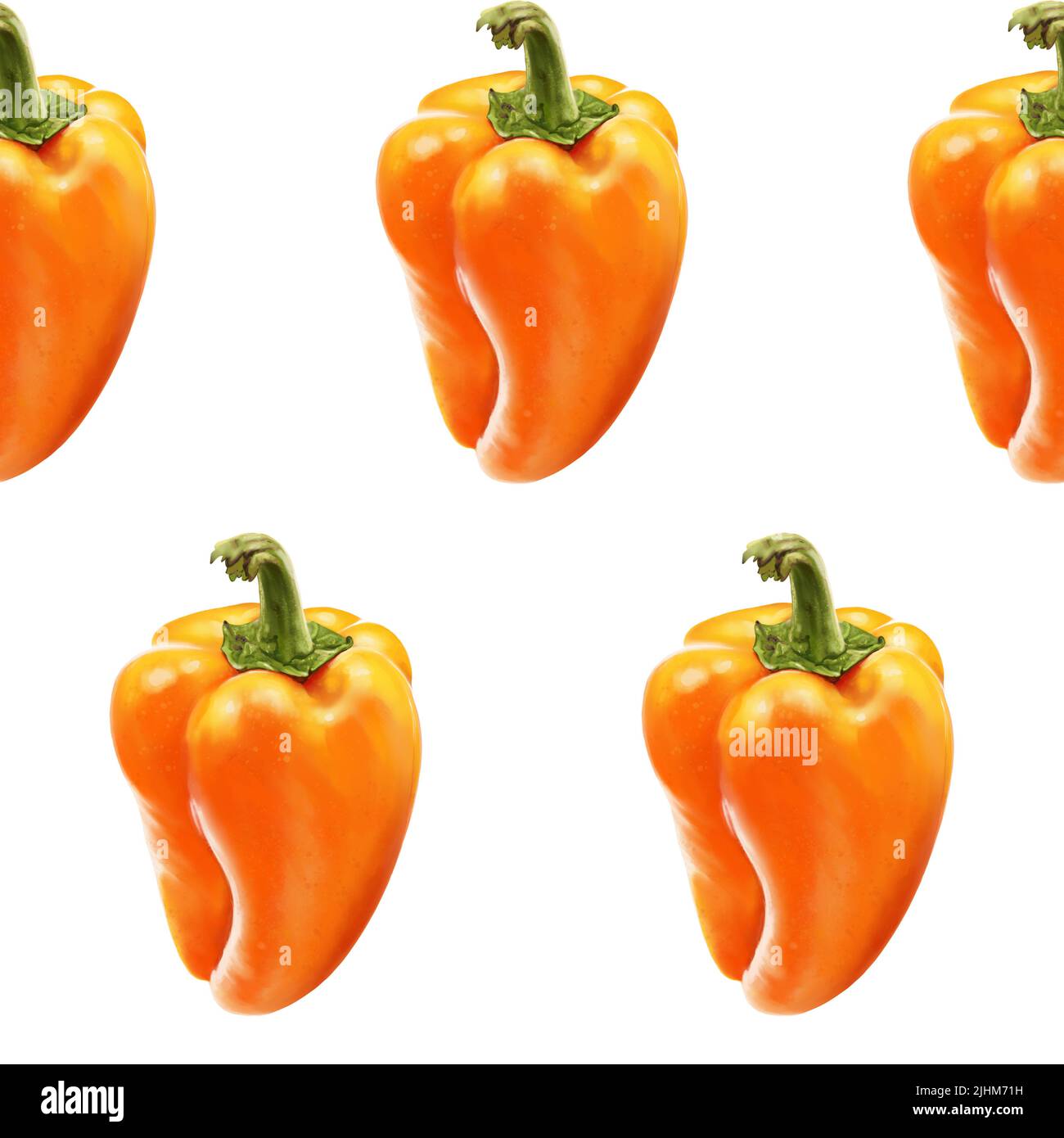 Illustration realism seamless pattern vegetable paprika orange color on