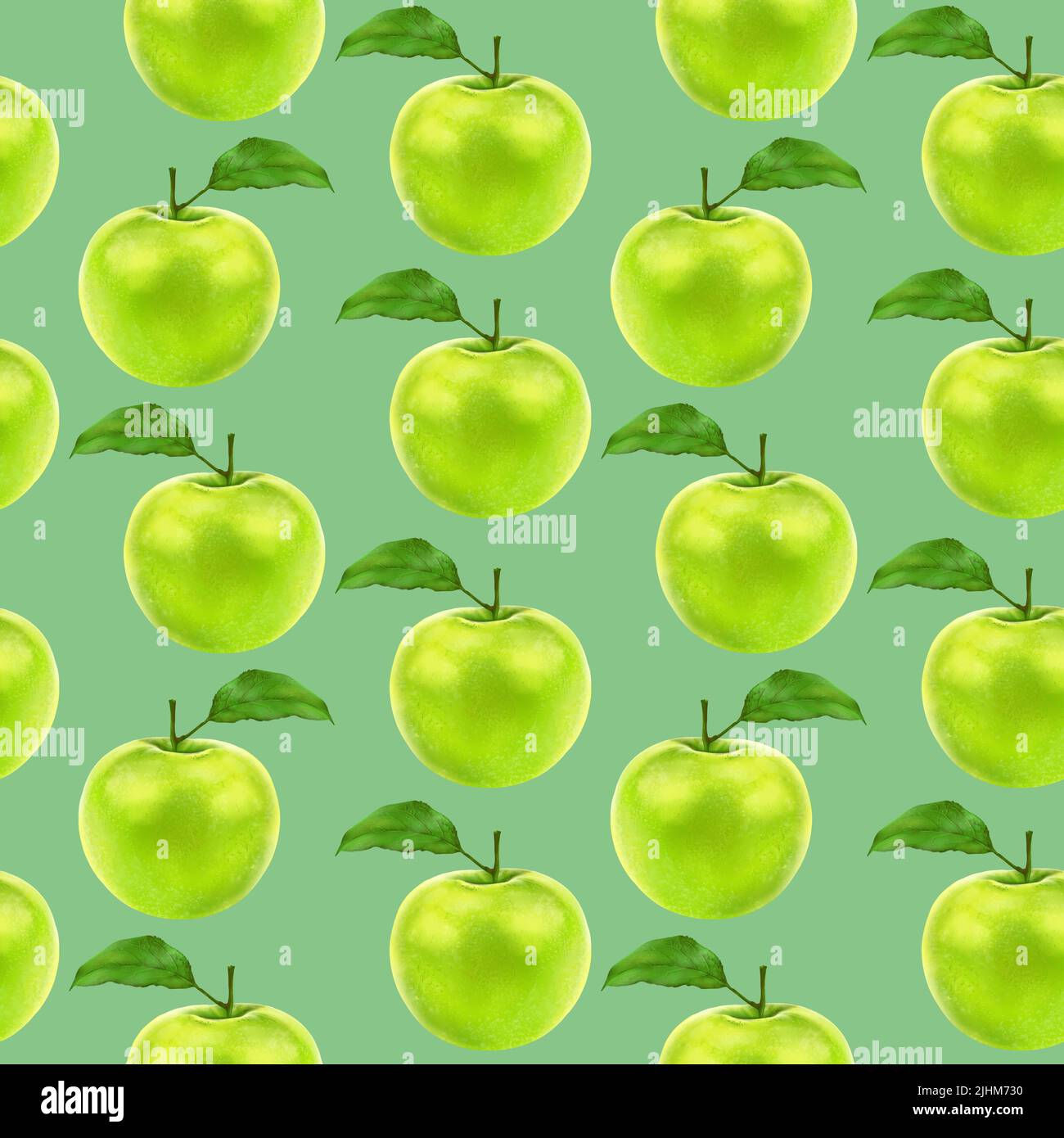 Illustration realism seamless pattern fruit apple green color on green ...