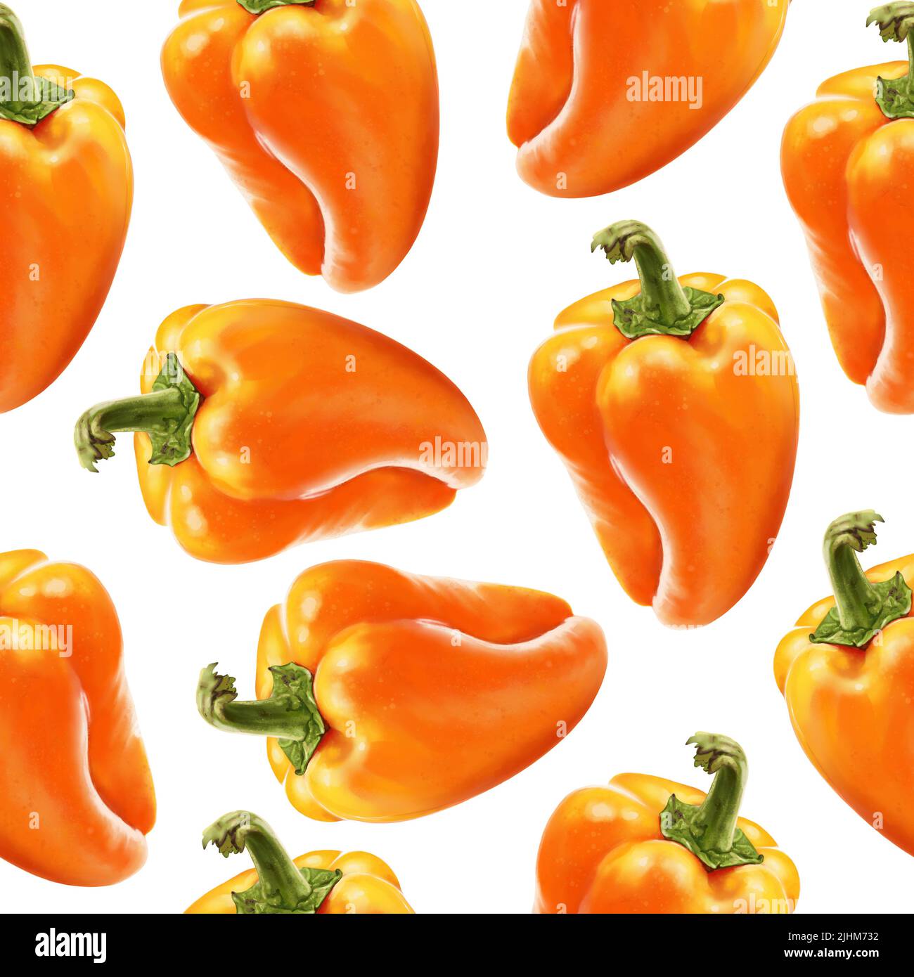 Illustration realism seamless pattern vegetable paprika orange color on a white isolated background. Sweet bell pepper. High quality illustration Stock Photo