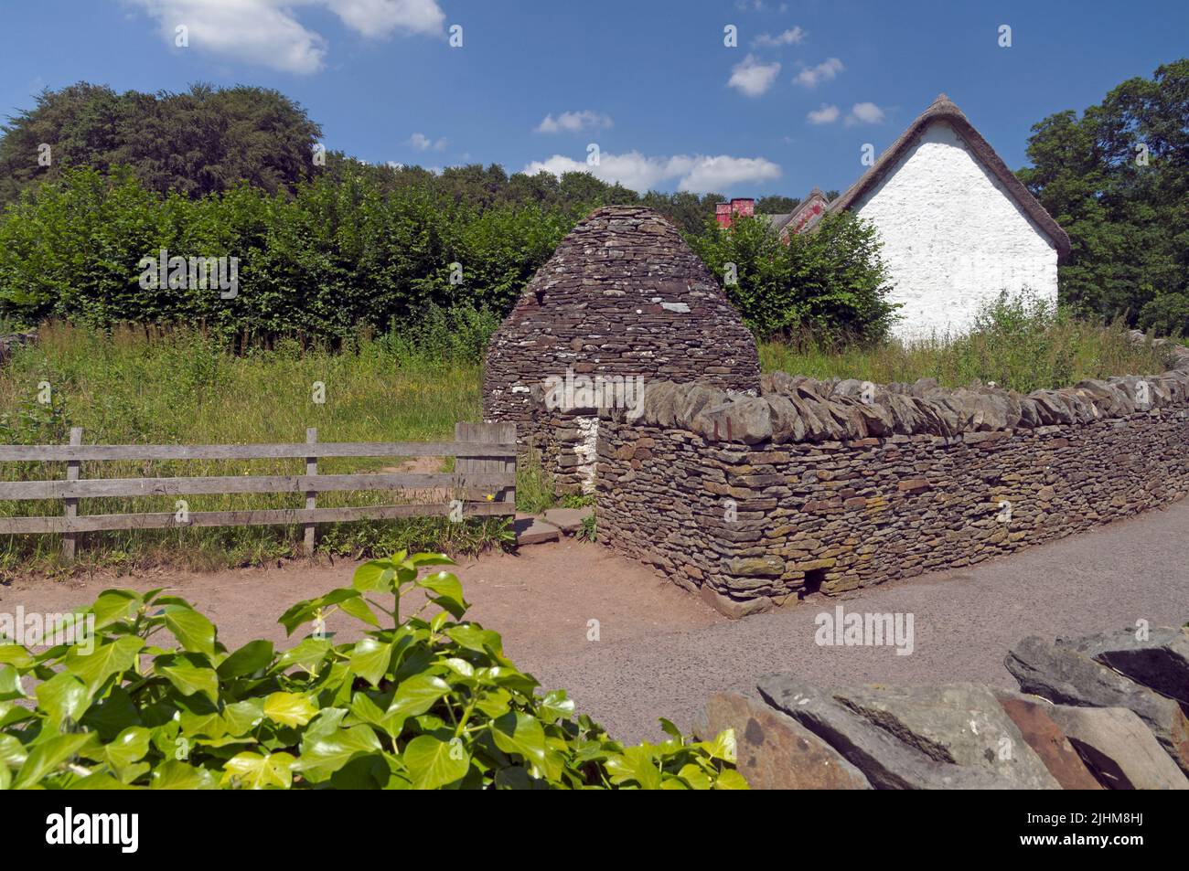 Circular pigsty, from Hendre’r Prosser Farm, c1800. St Fagans Museum, Cardiff. Summer 2022. July Stock Photo