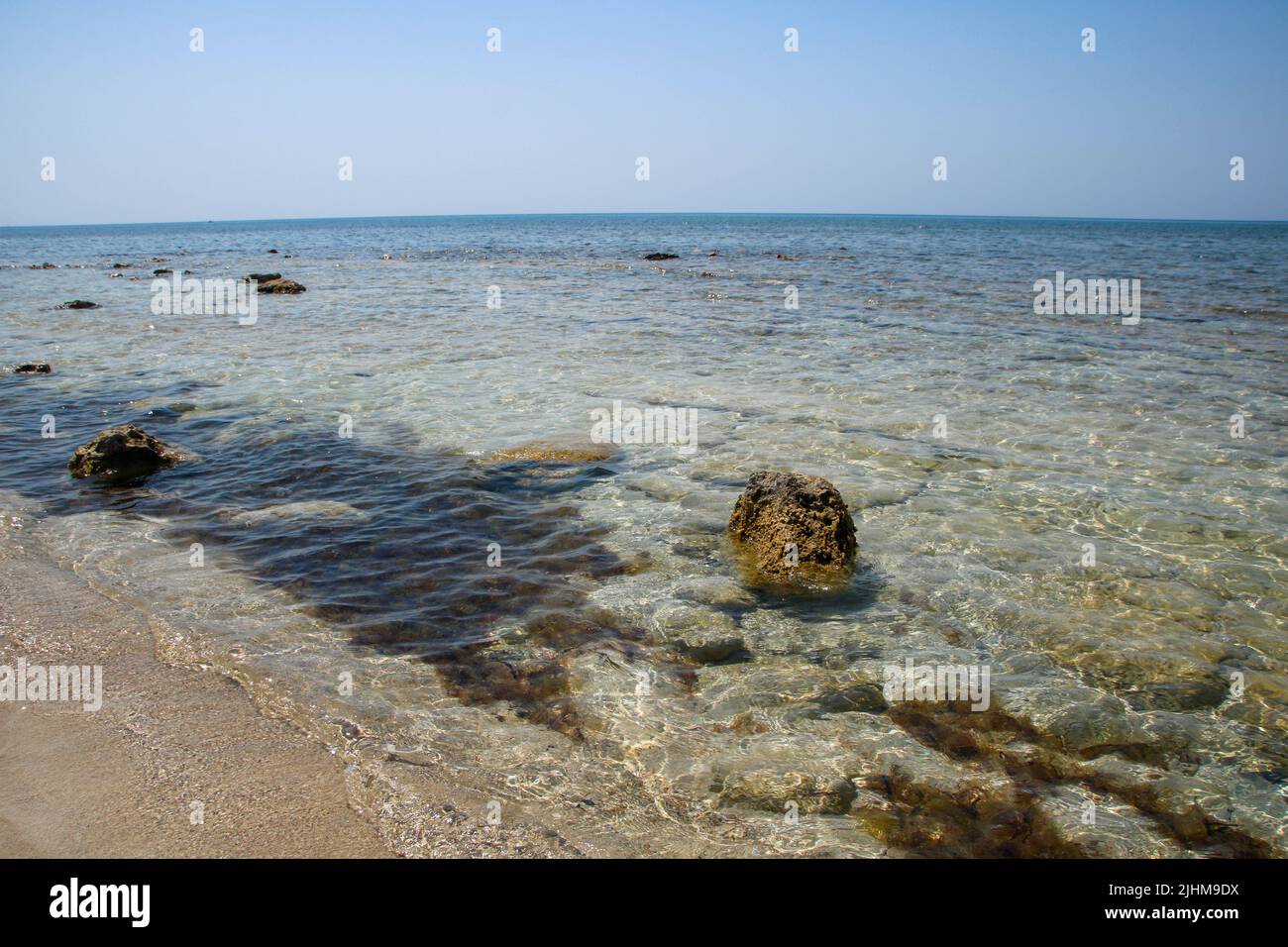 landscape of the beach at Pescoluse, also known as Salento Maldives, in Apulia region, Italy Stock Photo