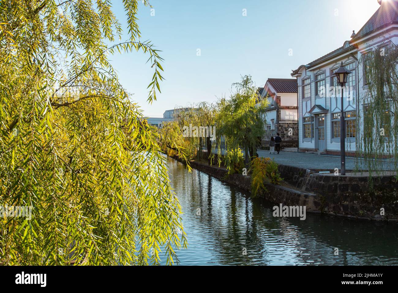 The townscape of Kurashiki Bikan Historical Quarter in sunny day. It is a historic area with old architectures, shops, restaurants and galleries situa Stock Photo