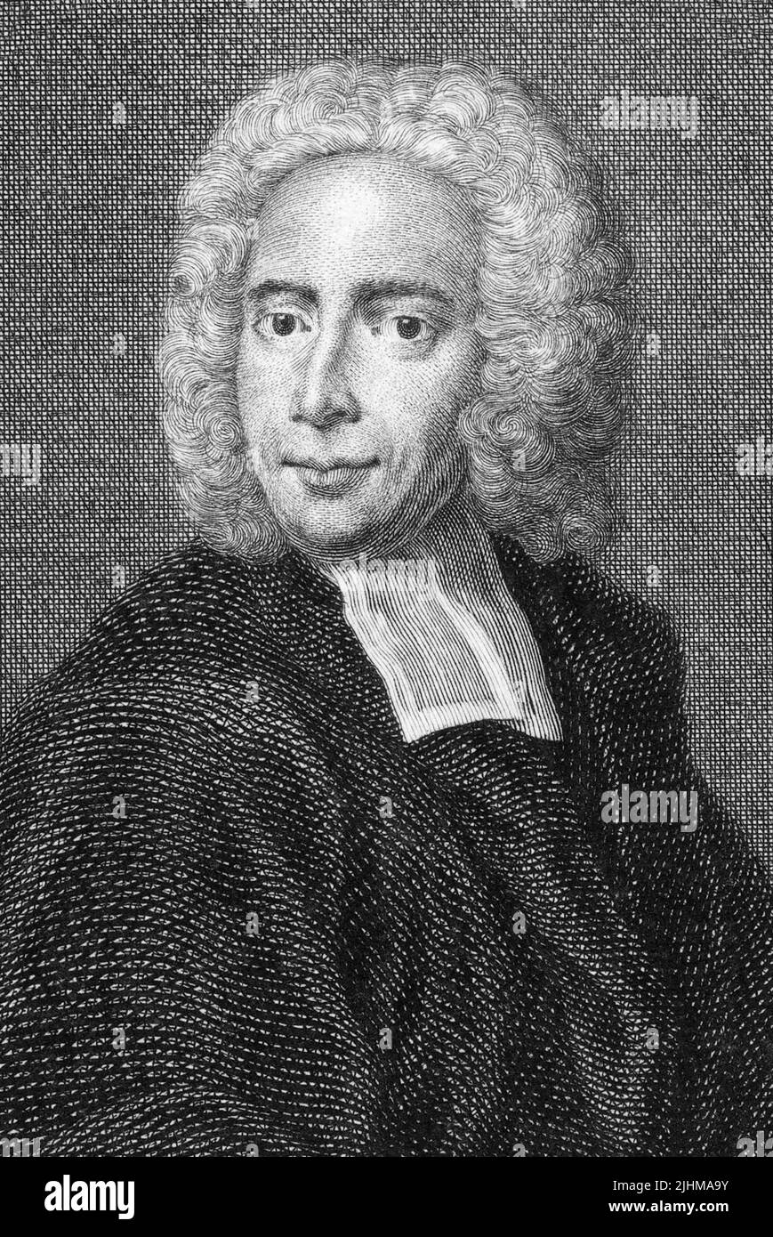 Isaac Watts (1674–1748), known as The Father of English Hymnody,  was a hymn writer, Congregational minister, theologian, and logician. He was prolific and popular as a hymn writer and is credited with some 750 hymns, including 'When I Survey the Wondrous Cross', 'Joy to the World', and 'O God, Our Help in Ages Past'. Stock Photo