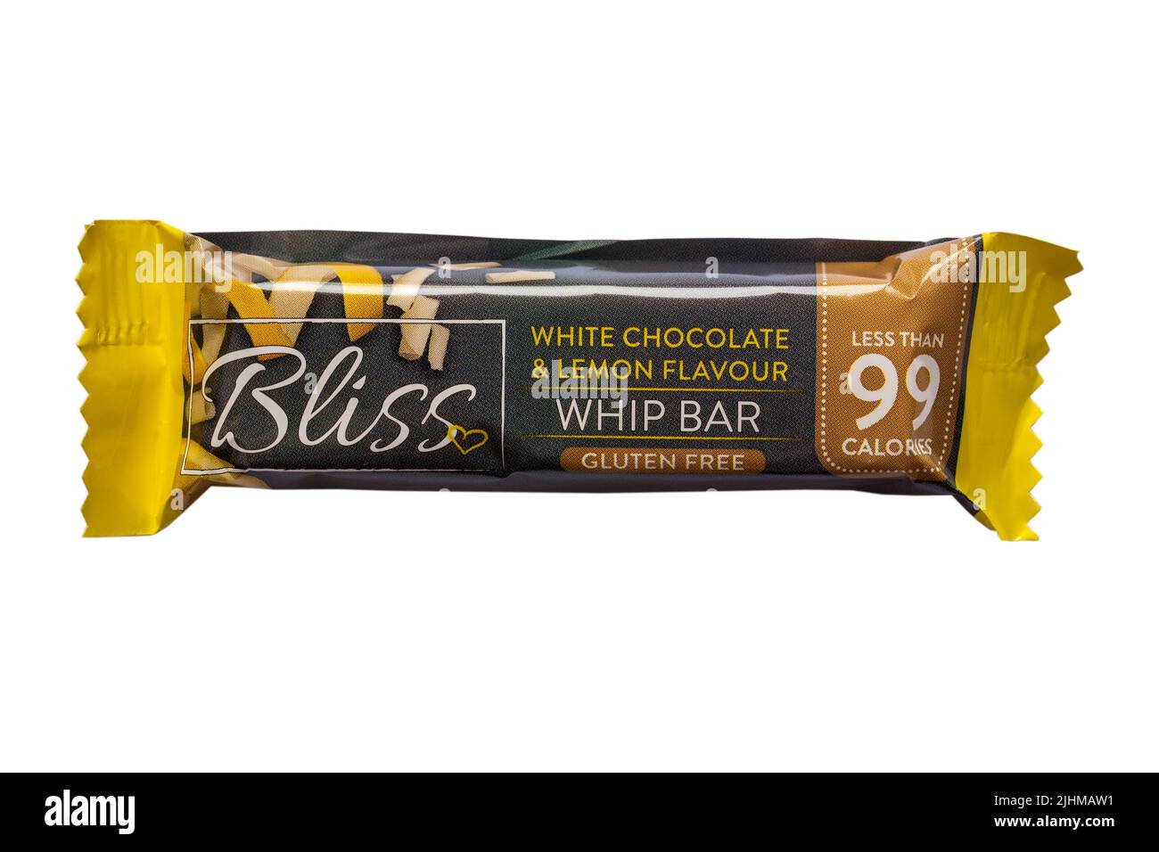 Bliss white chocolate & lemon flavour whip bar gluten free isolated on