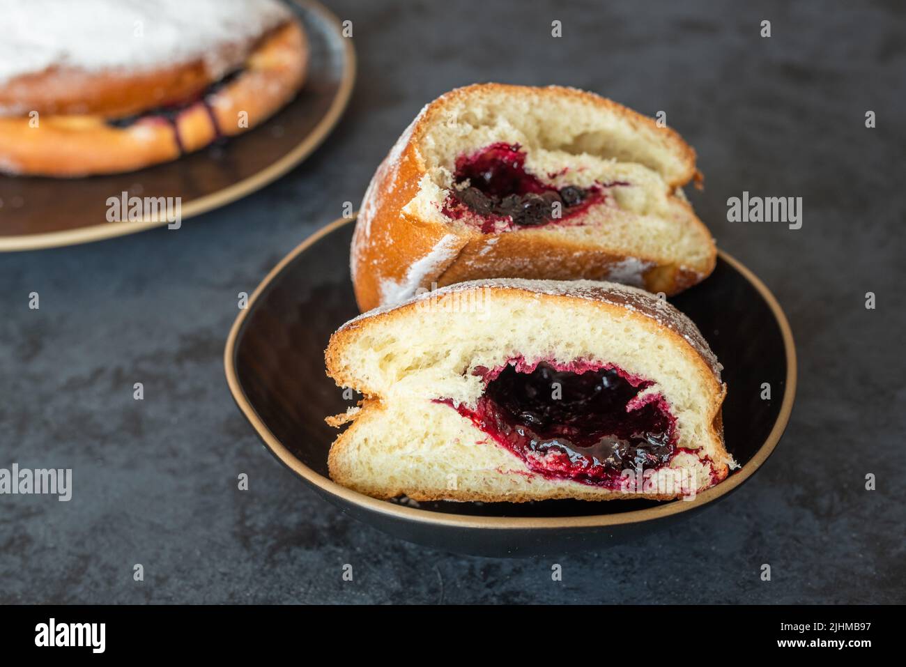 Traditional polish yeast cake with blueberries (jagodzianka) Stock Photo