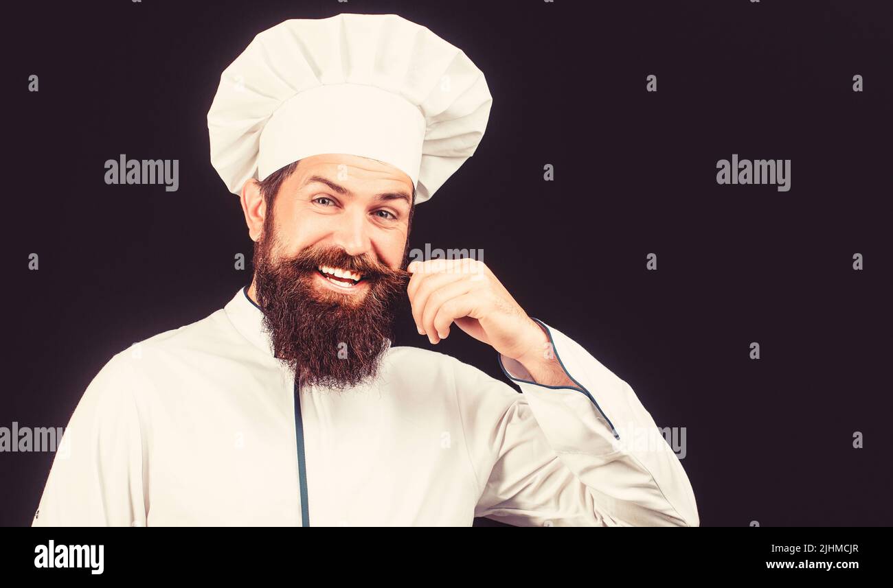 Cook hat. Bearded chef, cooks or baker. Bearded male chefs isolated on
