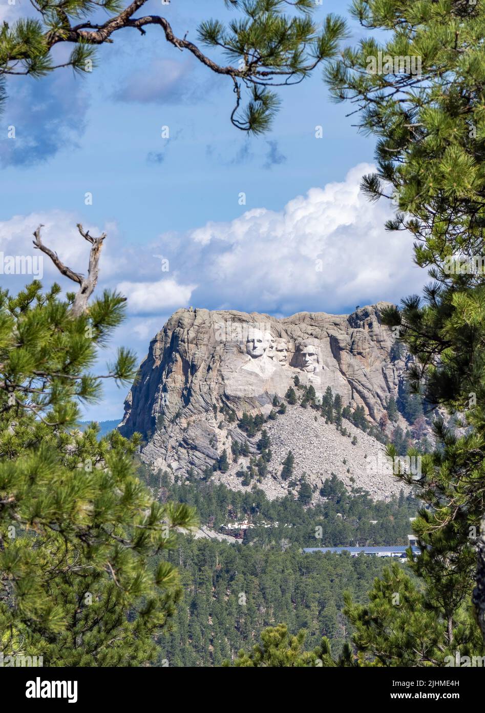 Mount Rushmore National Memorial from the Peter Norbeck Overlook on Iron Mountain Road in the Black Hills of South Dakota USA Stock Photo