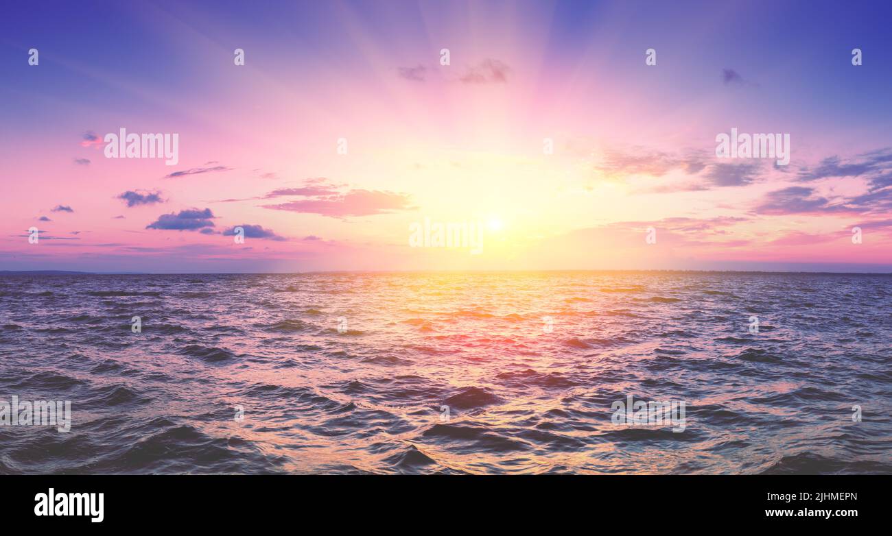 Seascape panorama in the early morning. Sunrise over the sea. Nature landscape Stock Photo