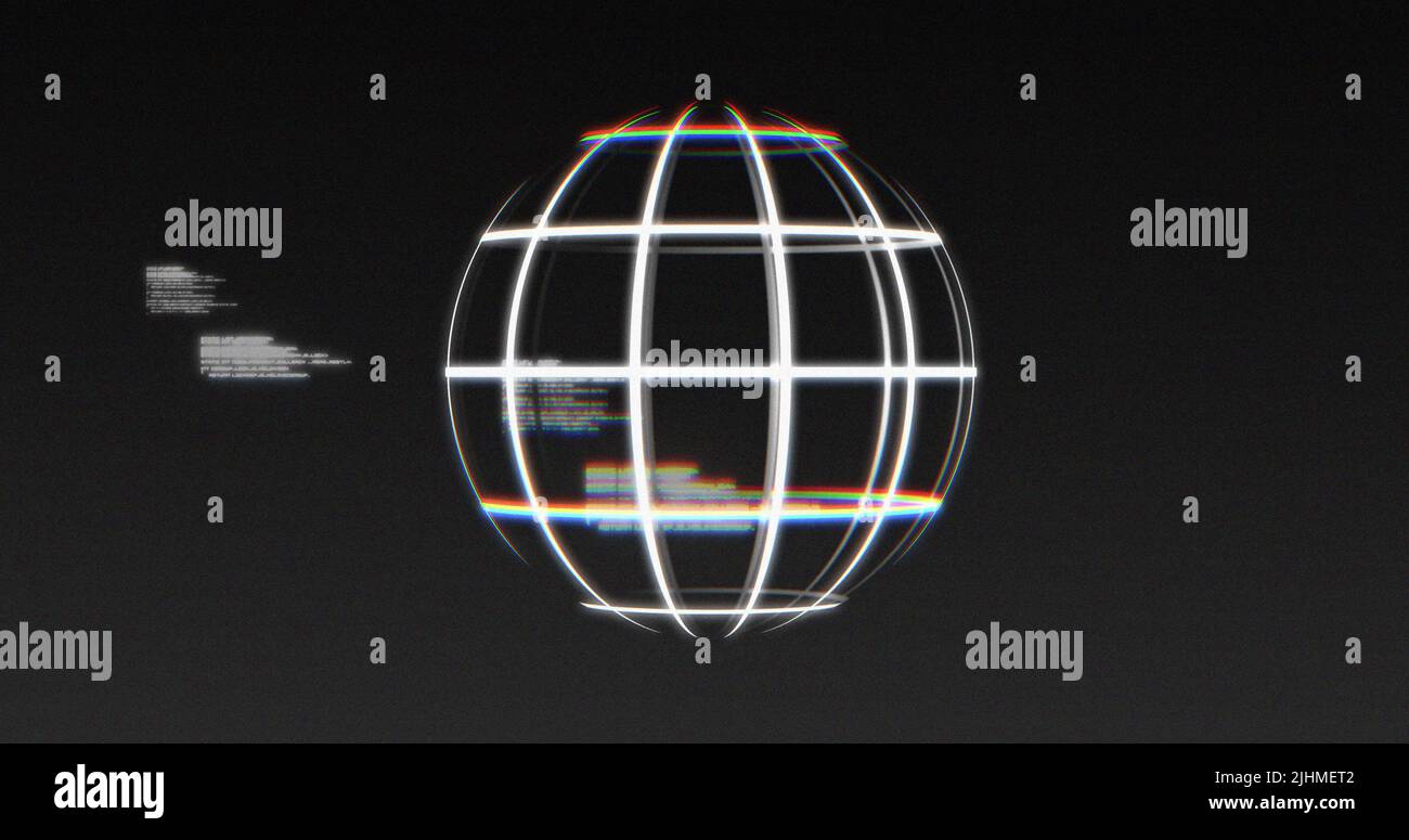 Image of globe and data processing on black background Stock Photo