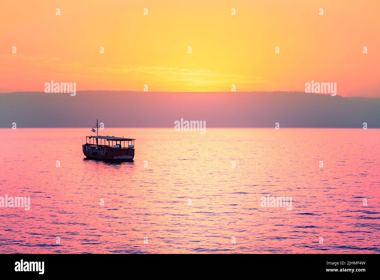 Beautiful Sea of Galilee in the morning. Time before sunrise Stock Photo