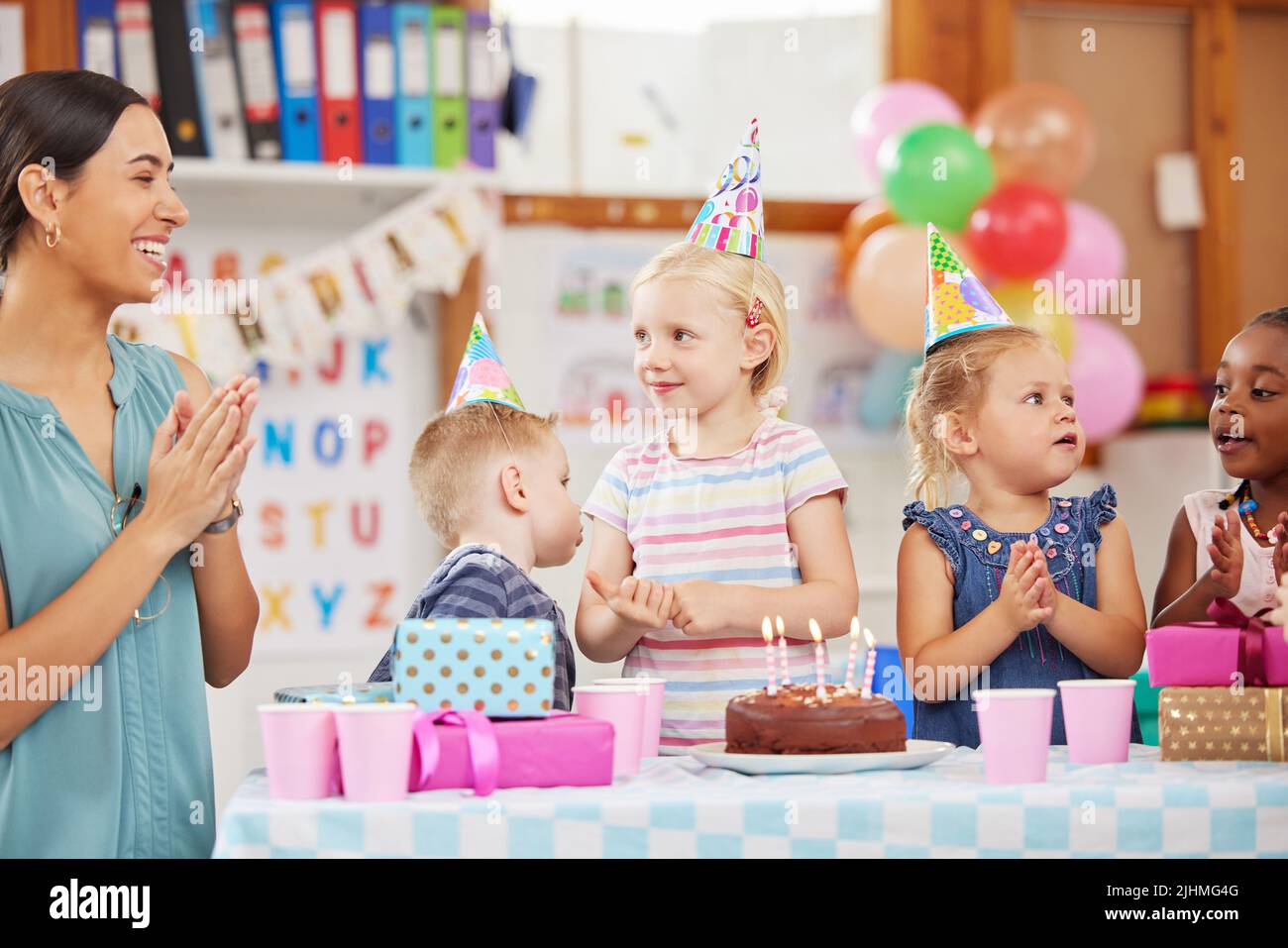 Celebrating my birthday with the class. a preschool children ...
