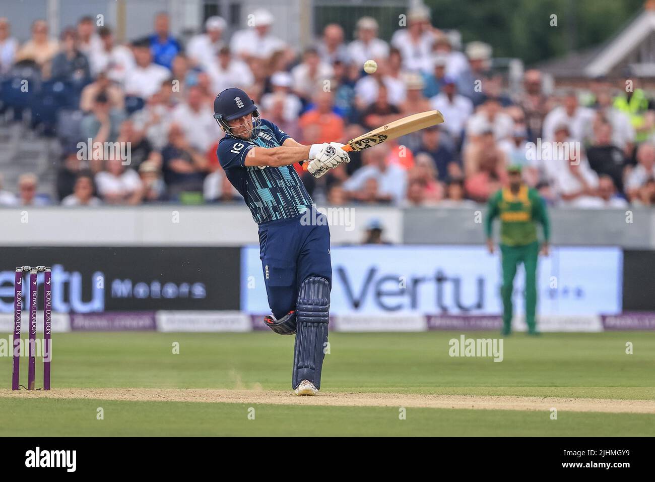 Chester Le Street, UK. 19th July, 2022. Liam Livingstone of England hits a four (4) in Chester-le-street, United Kingdom on 7/19/2022. (Photo by Mark Cosgrove/News Images/Sipa USA) Credit: Sipa USA/Alamy Live News Stock Photo