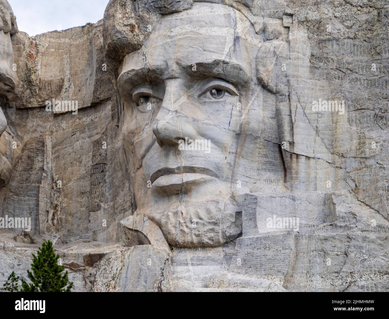 Close-up of Abraham, Lincoln sculpture at Mount Rushmore National Memorial in the Black Hills of South Dakota USA Stock Photo