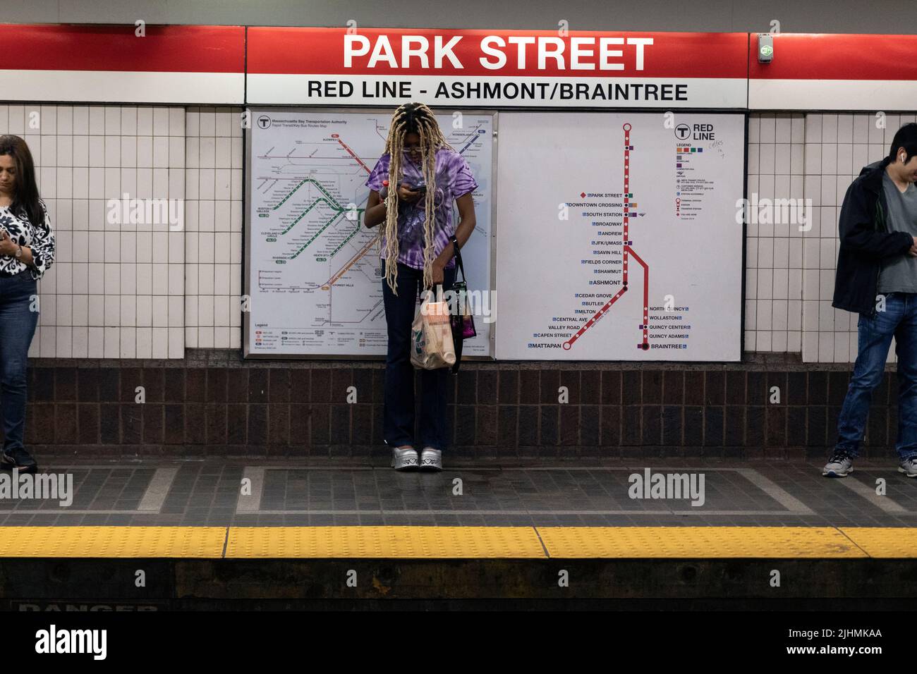People subway platform Boston Massachusetts Stock Photo