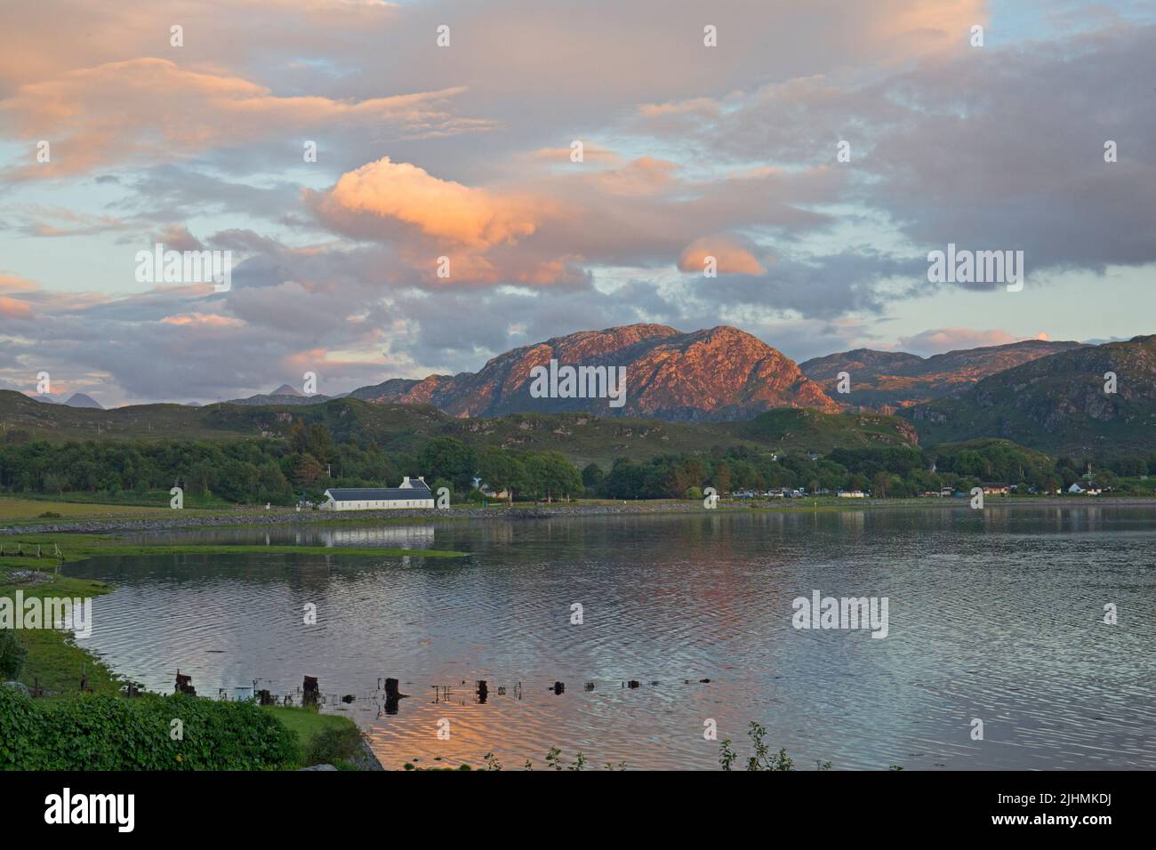 Poolewe village from Inverewe Gardens, Wester Ross, Scotland Stock Photo