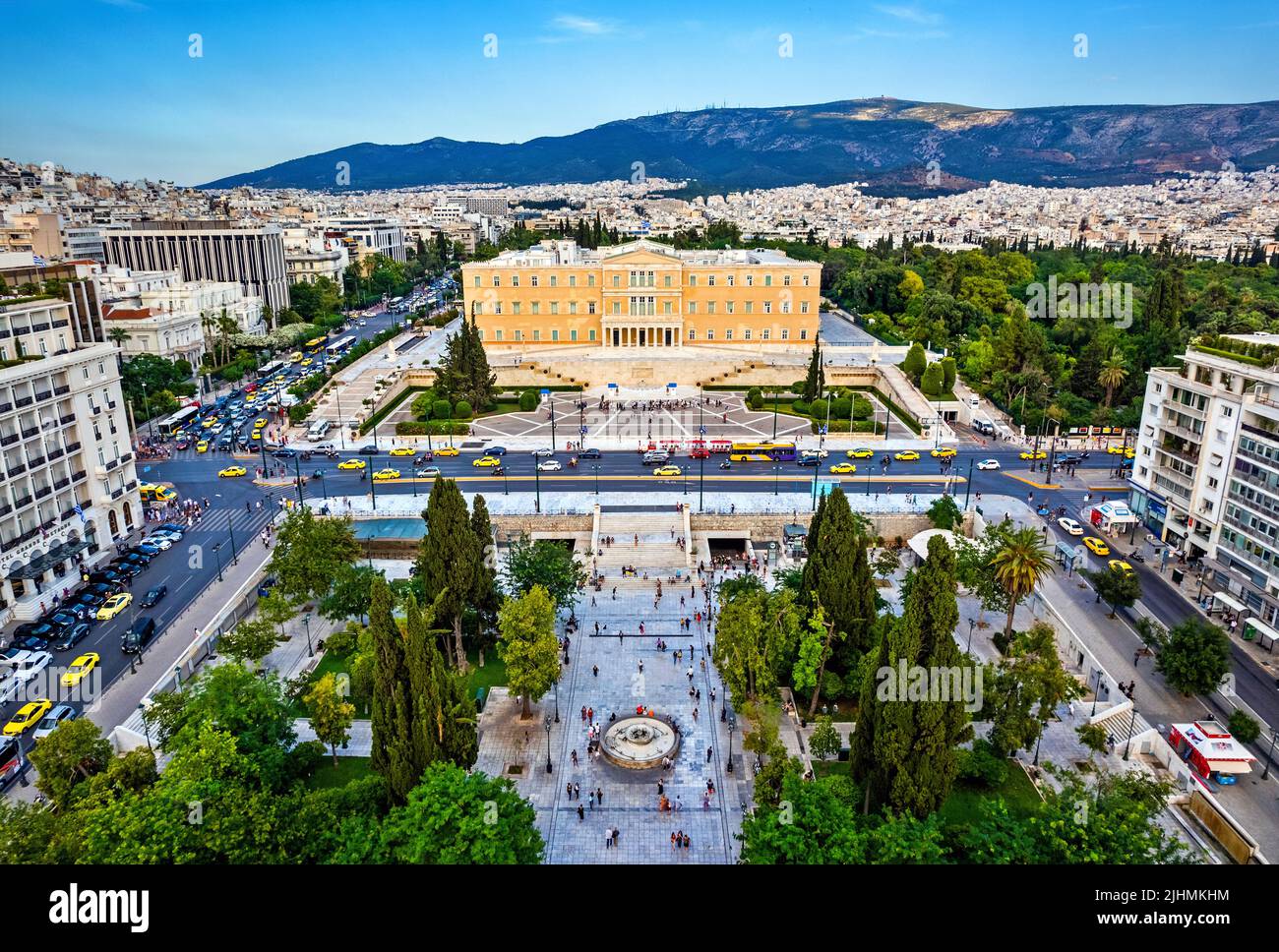 Syntagma ('Constitution') square and the Greek Parliament, Athens, Greece. Stock Photo