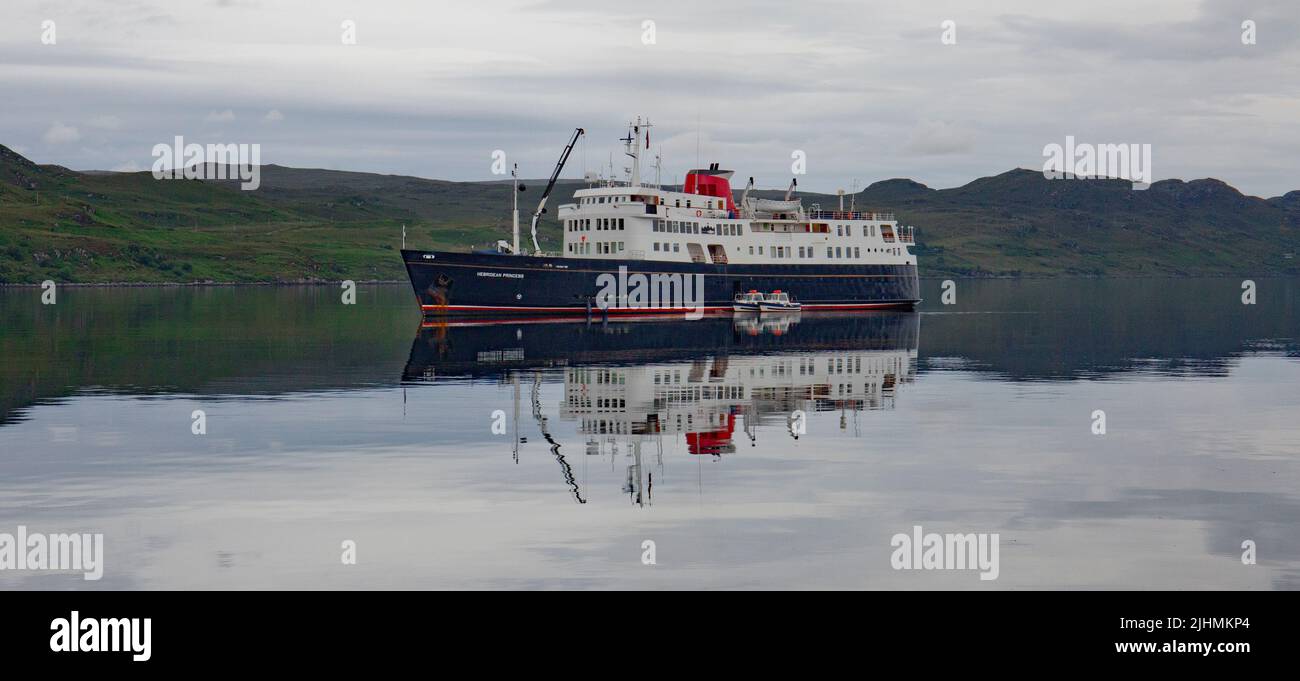 Hebridean Princess, Scottish Cruise Ship at Poolewe, Scotland Stock Photo