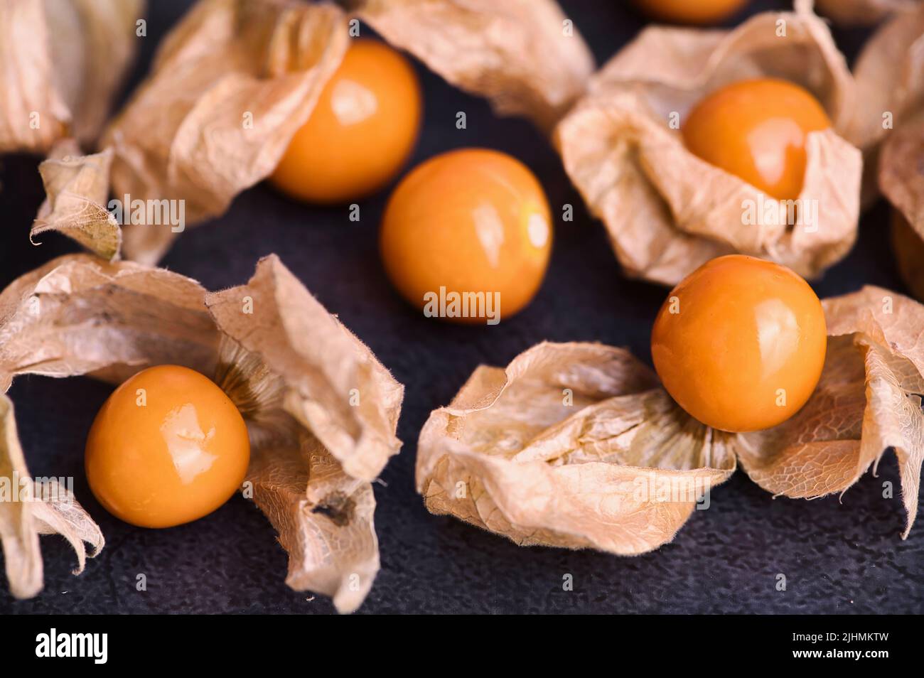 physalis fruits on gray background Stock Photo