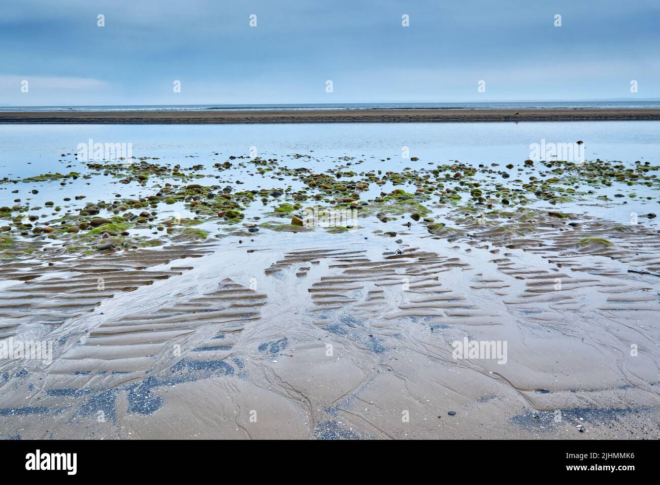 Interesting patterns in the sand at low tide at Big Glace Bay Beach Cape Breton. Stock Photo