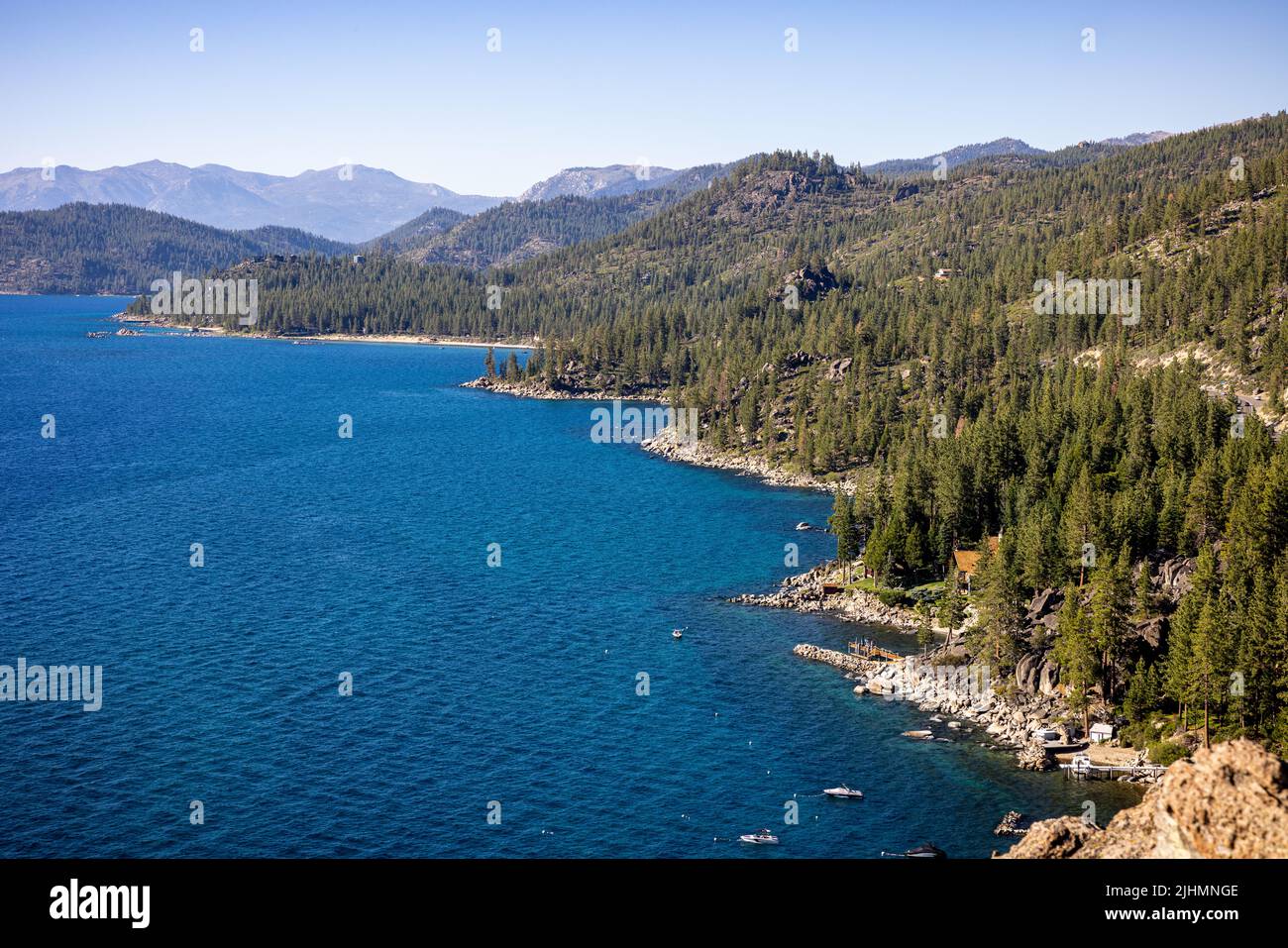 The view from Cave Rock over Lake Tahoe looking North into Nevada Stock Photo