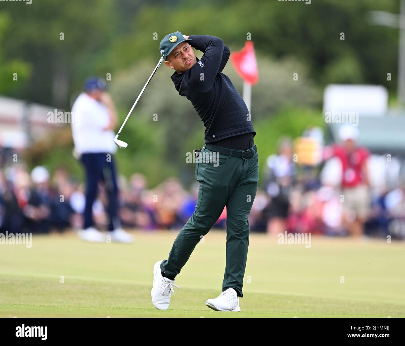 150th Open GolfChampionships, St Andrews, July 14th 2022 Xander Schauffele (USA) teeÕs off at the 18th during the first round at the Old Course, St An Stock Photo