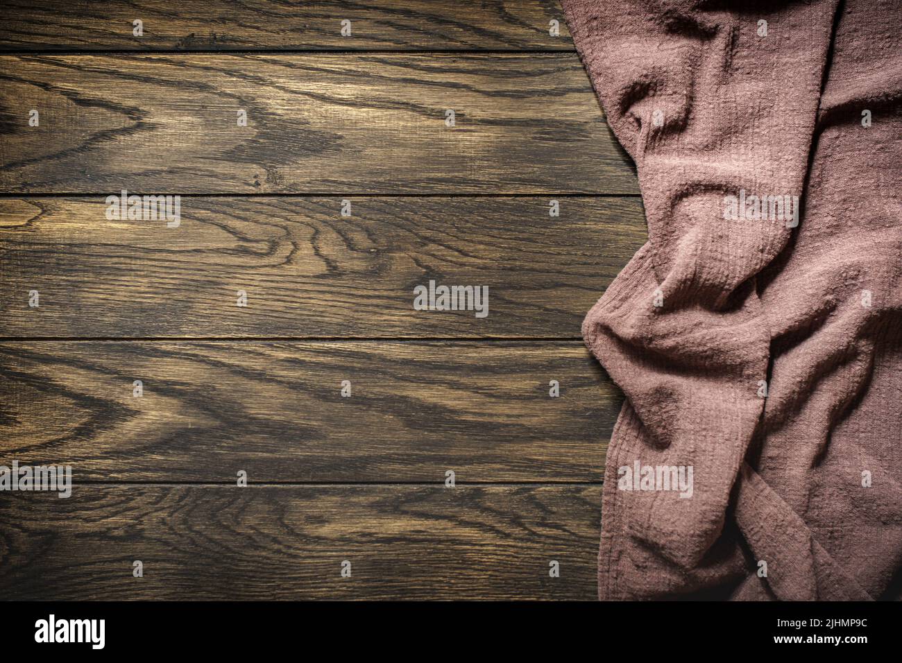 Brown tablecloth from right side wooden table top view Stock Photo