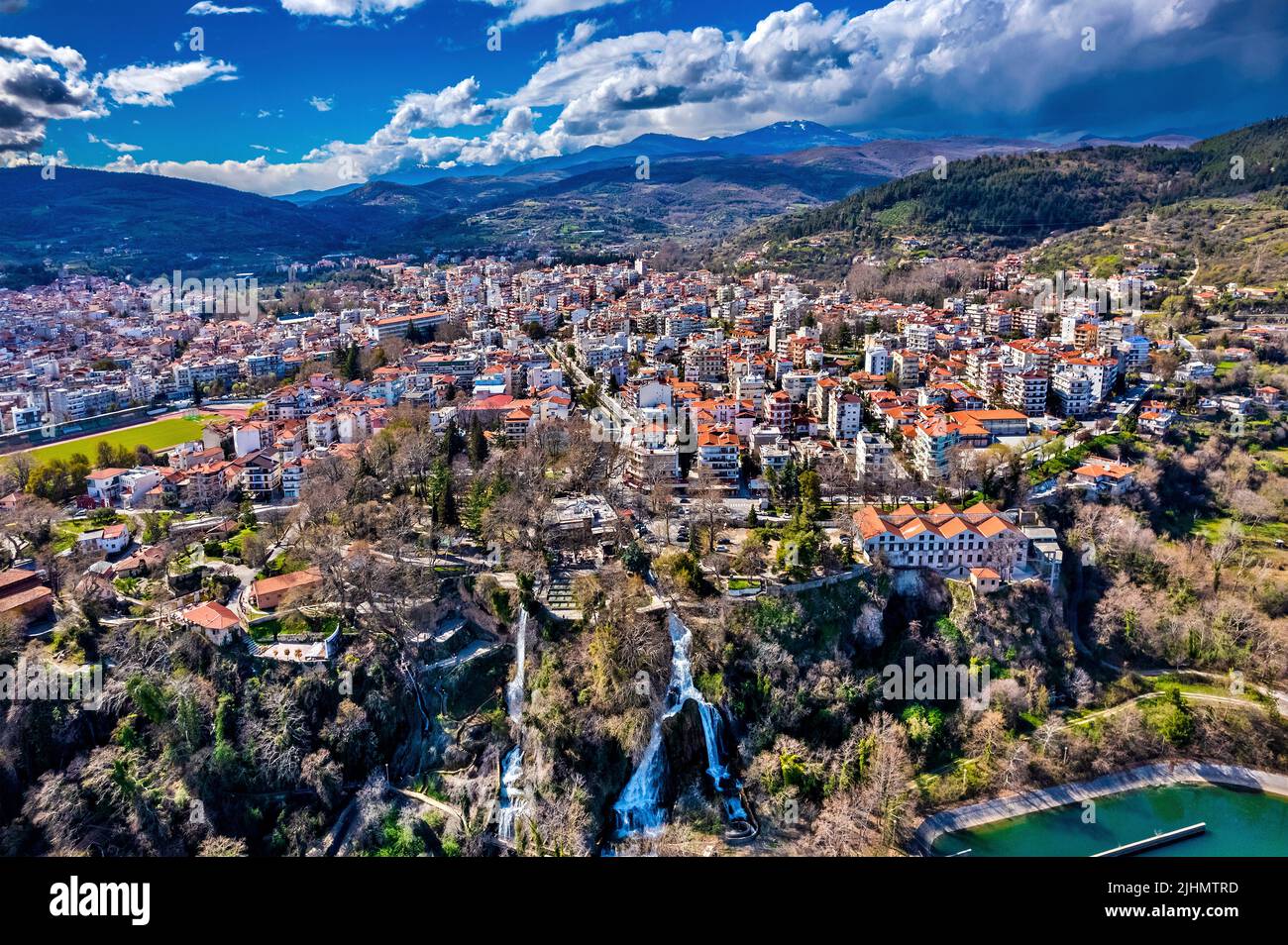 Edessa town and its famous waterfalls, Pella, Macedonia, Greece. Stock Photo