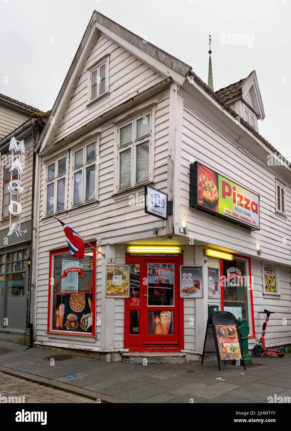 Bergen Norway Pizza and burger restaurant Stock Photo