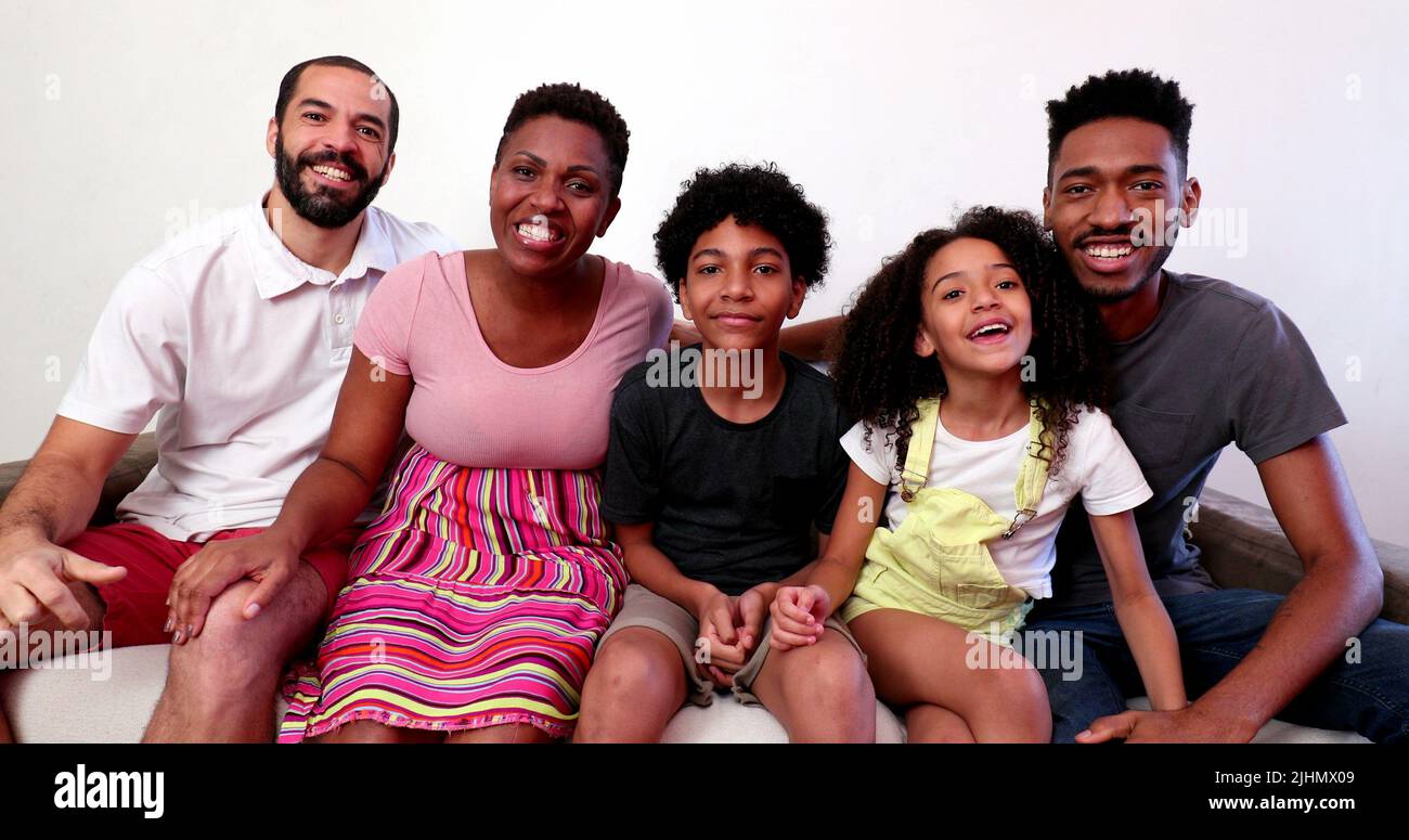 Mixed race family speaking in video long distance communication ...