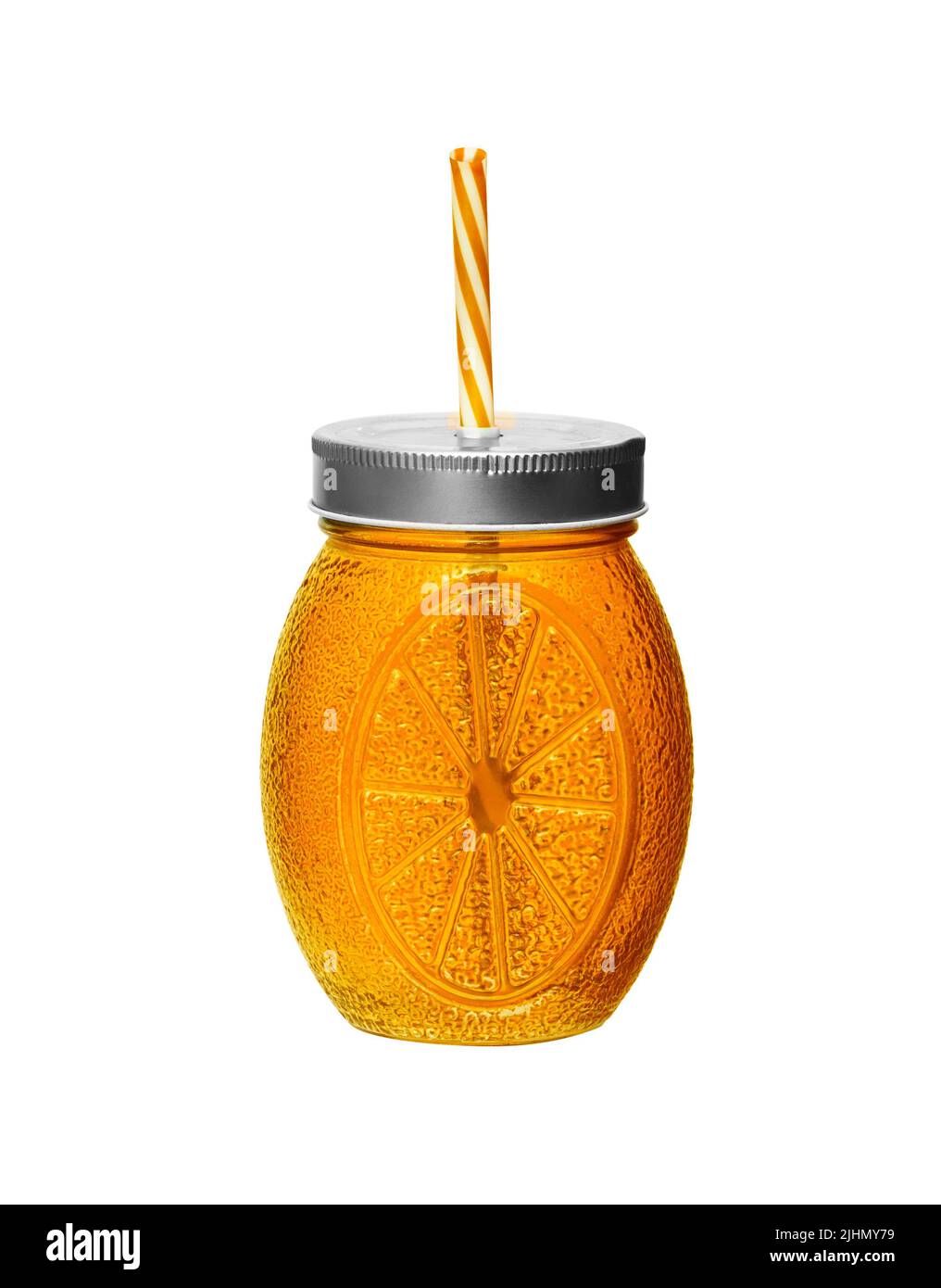 Orange glass Mason jar tumbler on a white surface. Tumbler isolated on