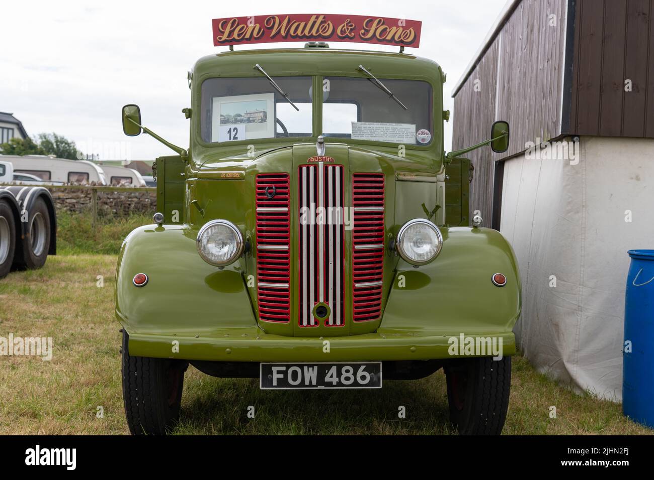 West Bay.Dorset.United Kingdom.June 12th 2022.A restored 1947 Austin K4 truck formerly used by the Eldridge Pope brewery is on display at the West bay Stock Photo
