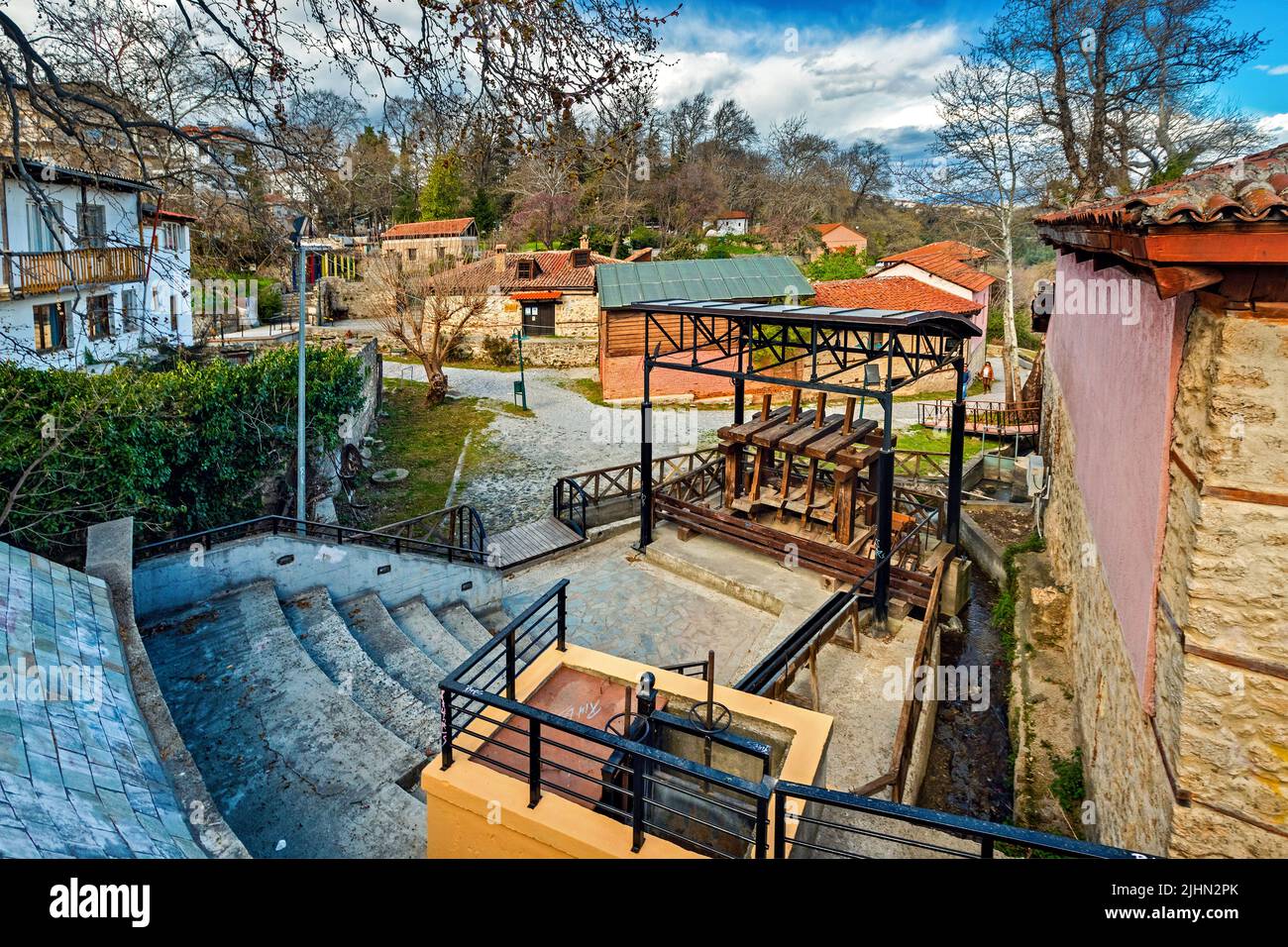 At the Open-air Museum of Water and Water Power in Varosi, the old part of Edessa town, Pella, Macedonia, Greece. Stock Photo