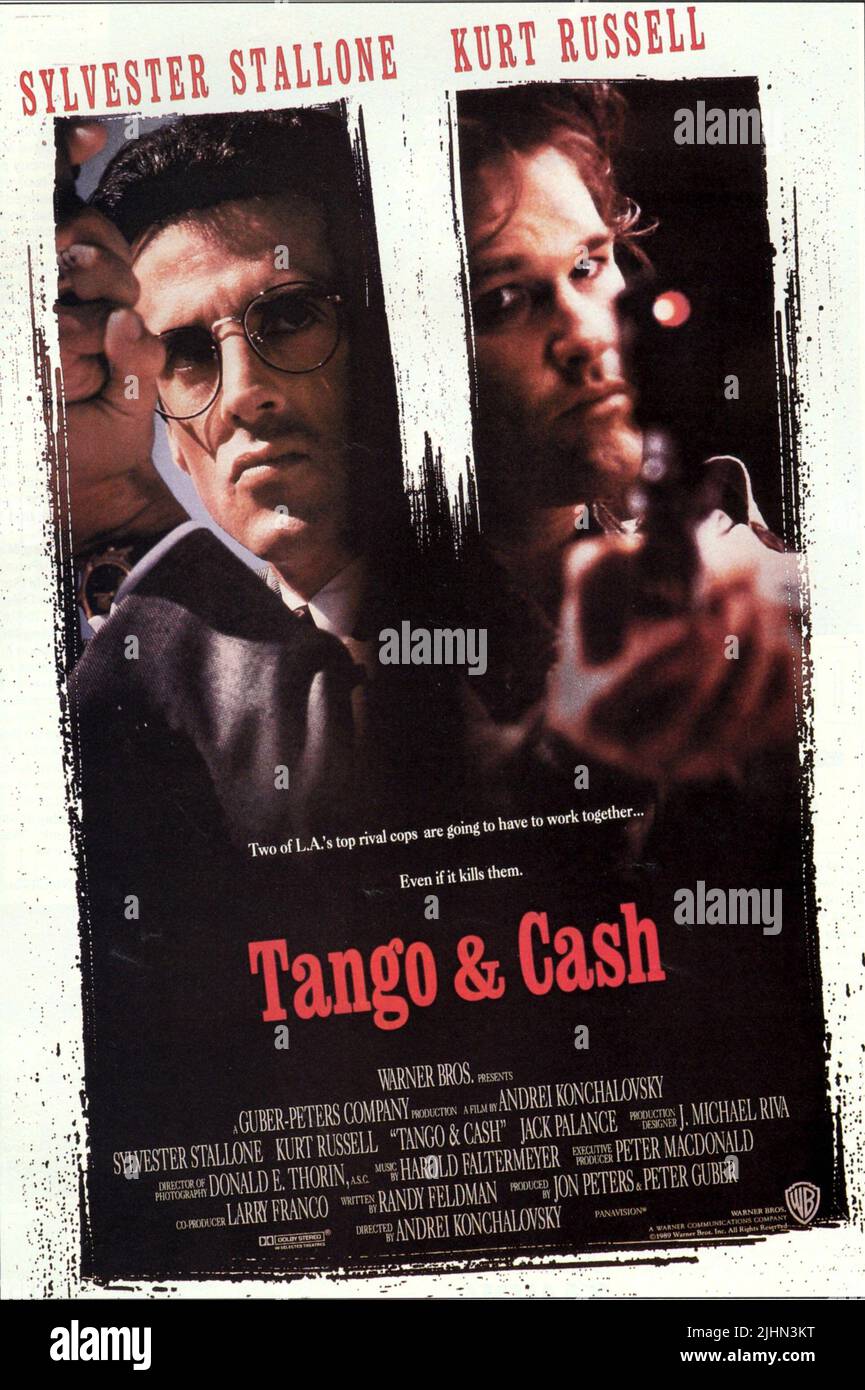 KURT RUSSELL, SYLVESTER STALLONE POSTER, TANGO and CASH, 1989 Stock Photo