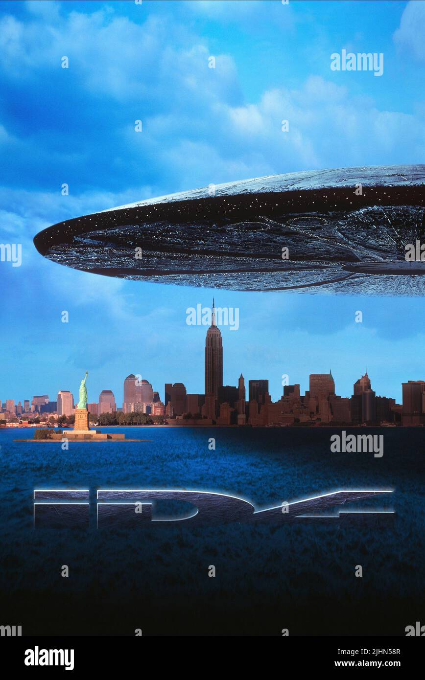 SPACESHIP ABOVE MANHATTAN, INDEPENDENCE DAY, 1996 Stock Photo