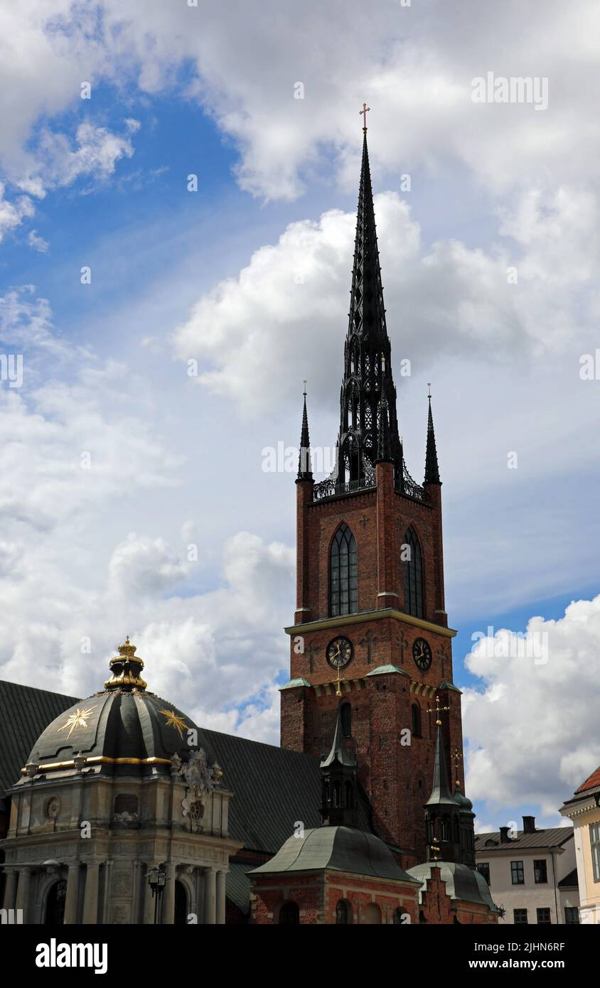 Spire of Riddarholmen Church in Stockholm Stock Photo