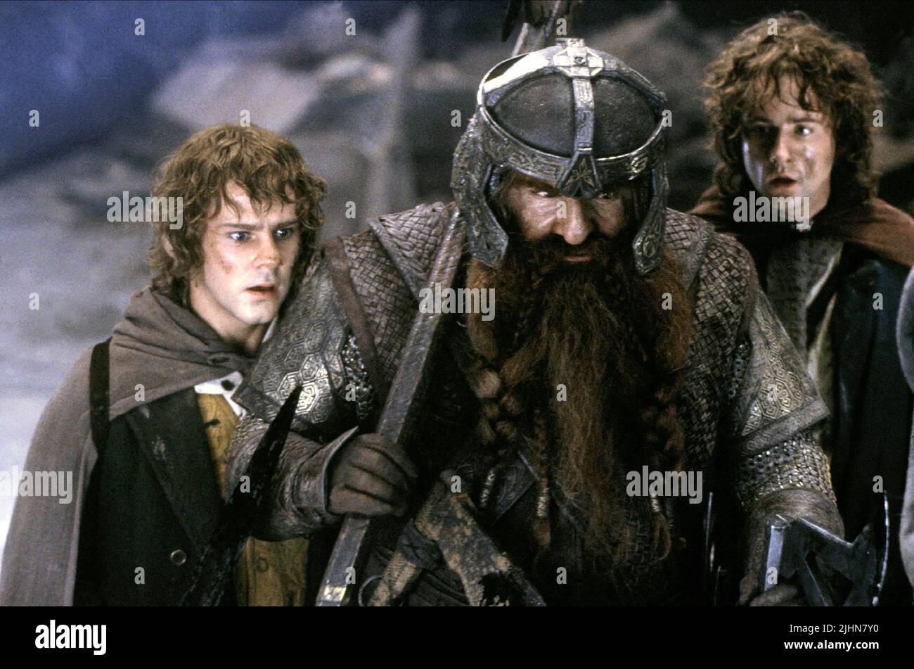 DOMINIC MONAGHAN, JOHN RHYS-DAVIES, BILLY BOYD, THE LORD OF THE RINGS: THE FELLOWSHIP OF THE RING, 2001 Stock Photo