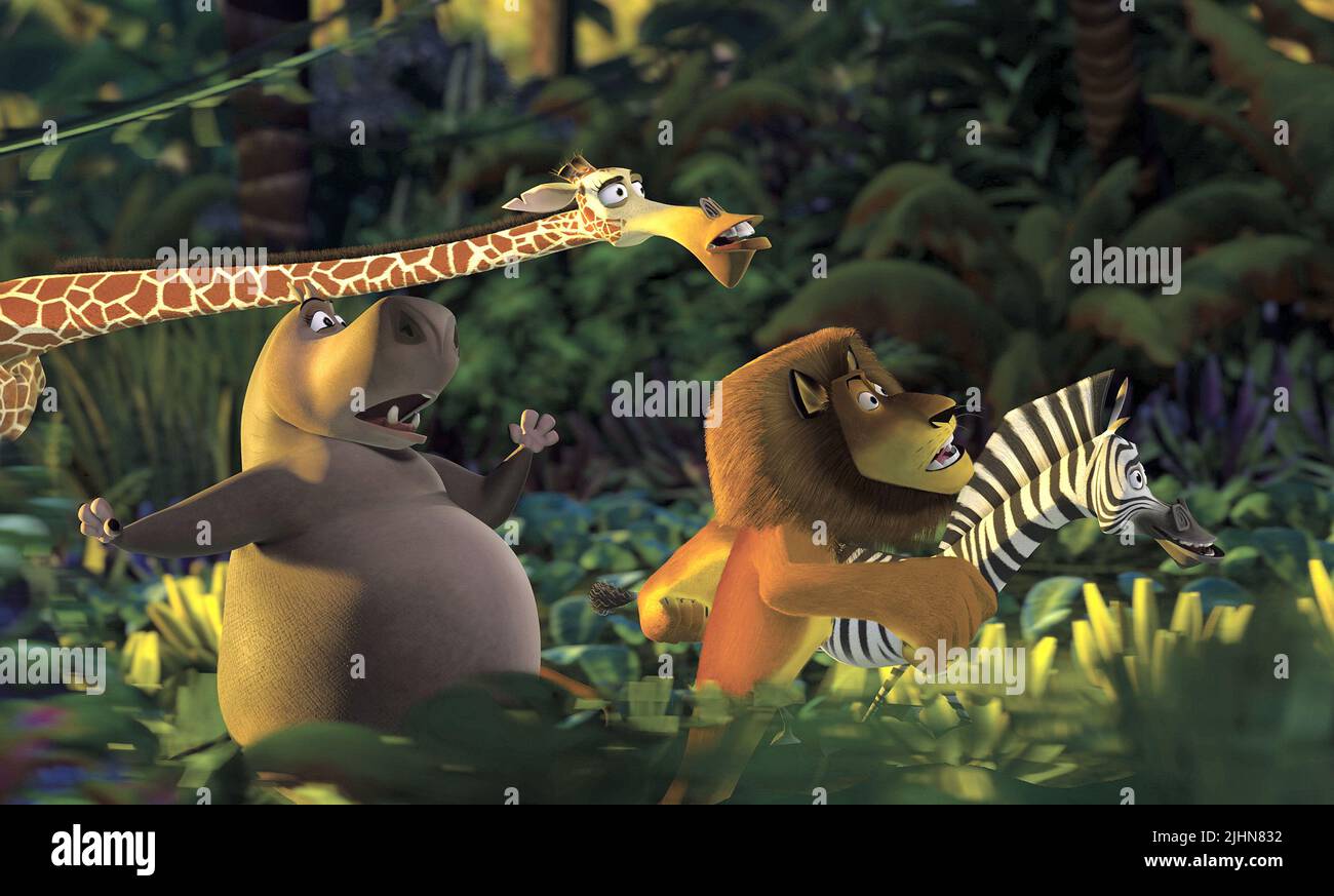 GLORIA THE HIPPO, MELMAN THE GIRAFFE, ALEX THE LION, MARTY THE ZEBRA, MADAGASCAR, 2005 Stock Photo