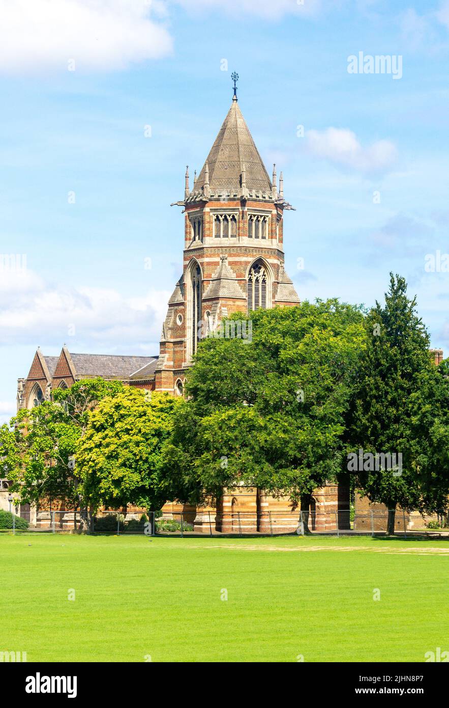 The Chapel and sports fields, Rugby School, Lawrence Sheriff Street, Rugby, Warwickshire, England, United Kingdom Stock Photo