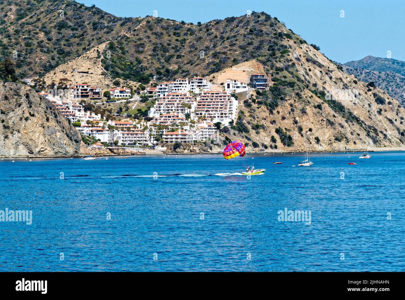Parasailing Past Condos on Coast of Catalina Island Stock Photo Alamy