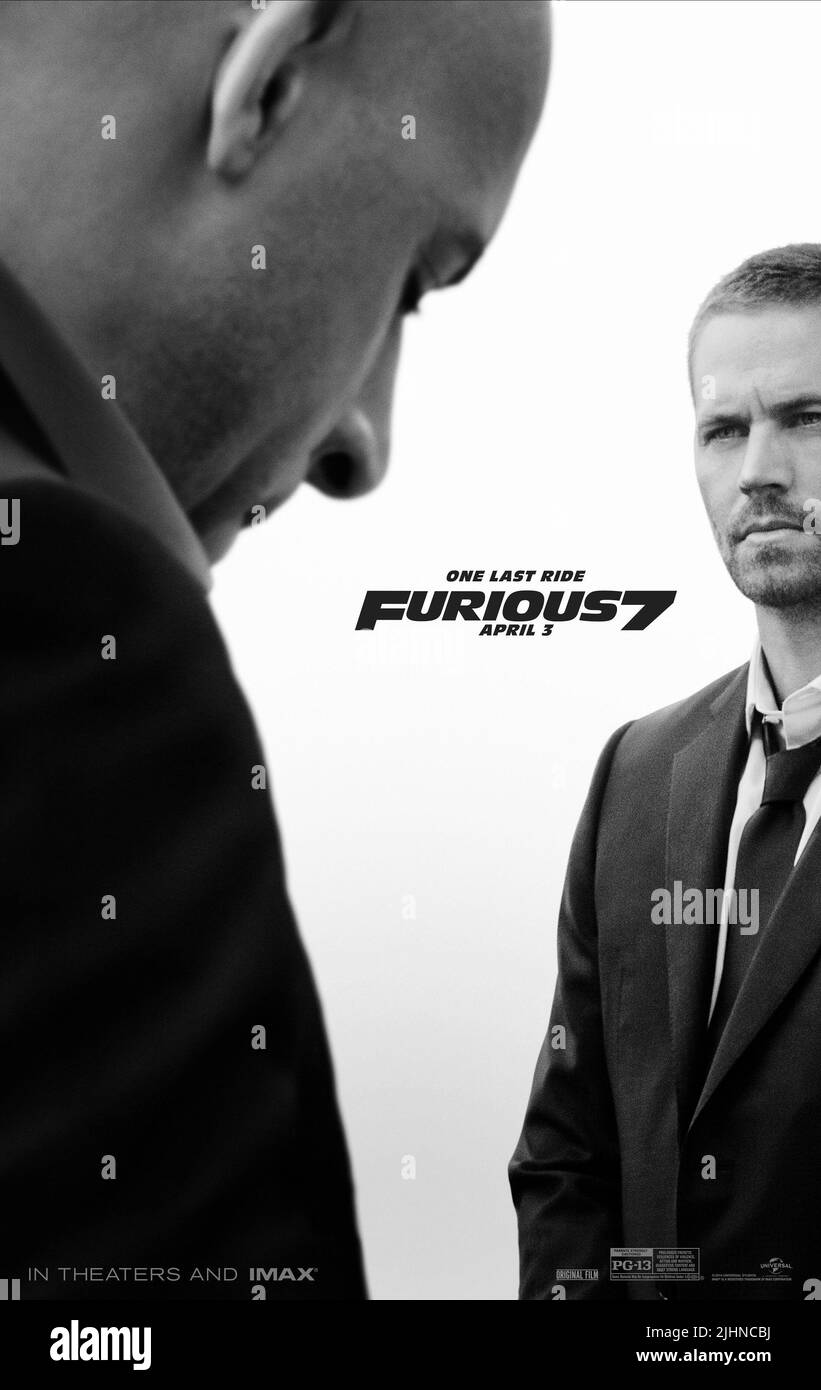 VIN DIESEL, PAUL WALKER POSTER, FAST and FURIOUS 7, 2015 Stock Photo