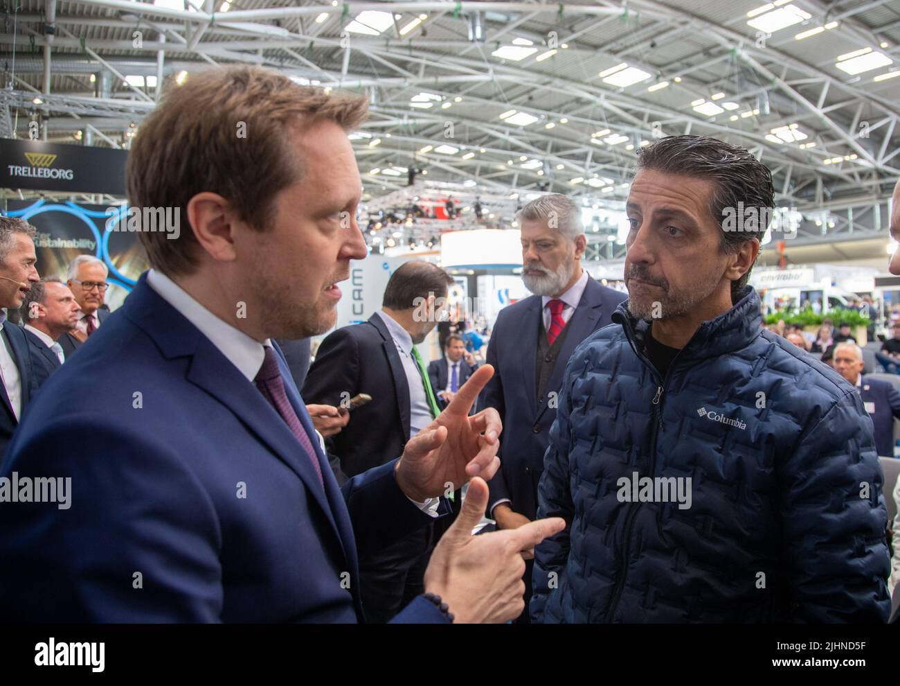 Munich, Germany. 30th May, 2022. Messe Munich managing director Stefan Rummel with Brazil's environment minister Joaquim Alvaro Pereira Leite at the opening of the IFAT Munich trade fair on May 30, 2022 in Munich, Germany. The IFAT is the world's leading trade fair for water, sewage, waste and raw materials management and takes place from May 30 - June 3, 2022. (Photo by Alexander Pohl/Sipa USA) Credit: Sipa USA/Alamy Live News Stock Photo