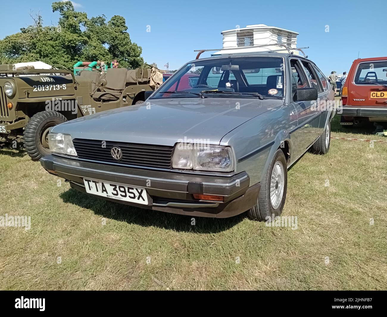 A 1981 Volkswagen Passat GL5 parked on display at the 47th Historic Vehicle Gathering classic car show, Powderham, Devon, England, UK. Stock Photo