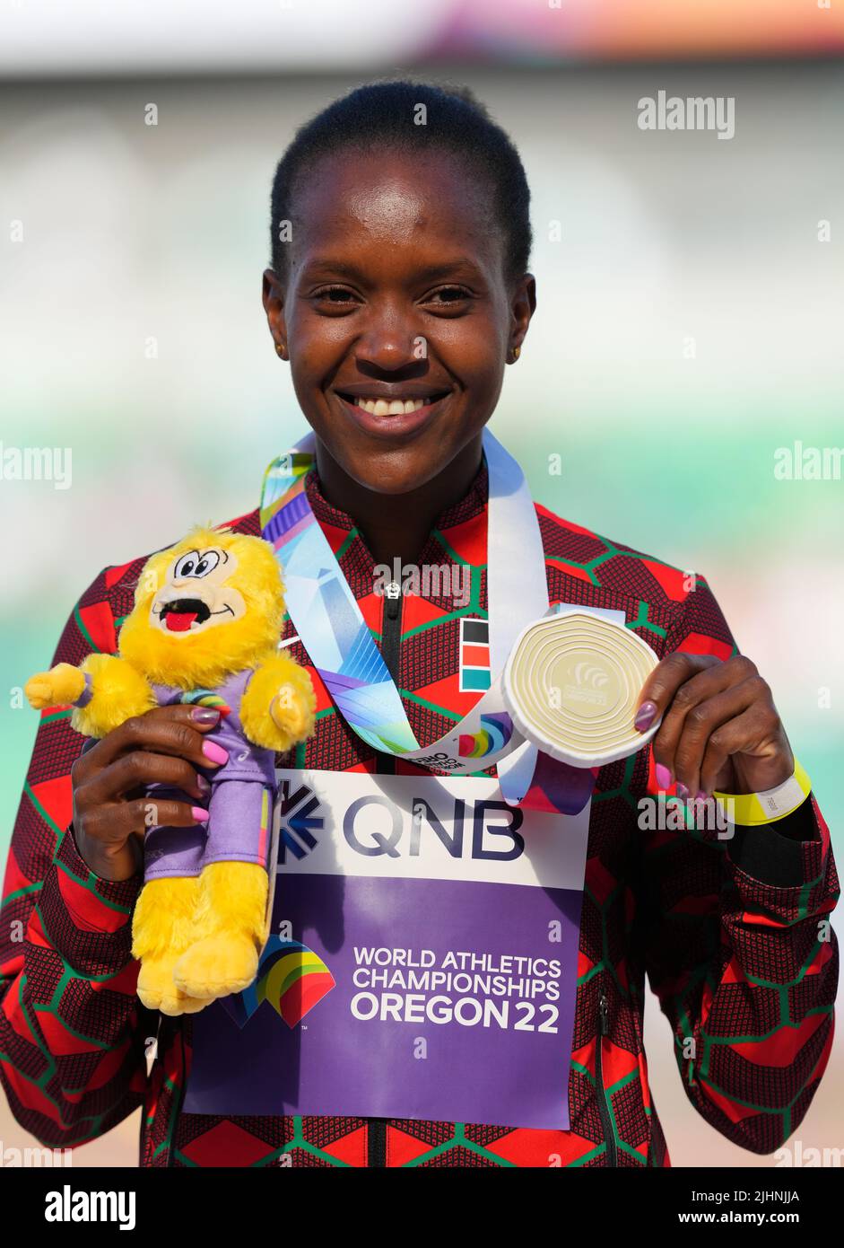 Kenya’s Faith Kipyegon with her Gold Medal following the Women’s 1500m