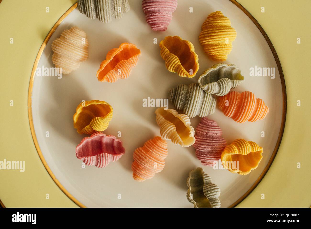 dry Sea Conch Shells "Conchiglioni" Colored Pasta, spinach, beetroot